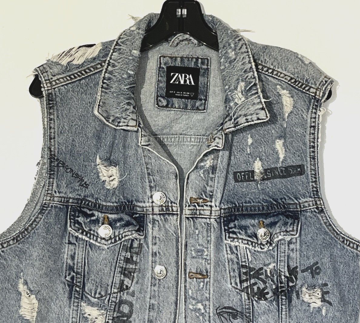 Other Zara Distressed Denim Graffiti Jean Sleeveless Jacket Vest Size US S / EU 44-46 / 1 - 7 Thumbnail