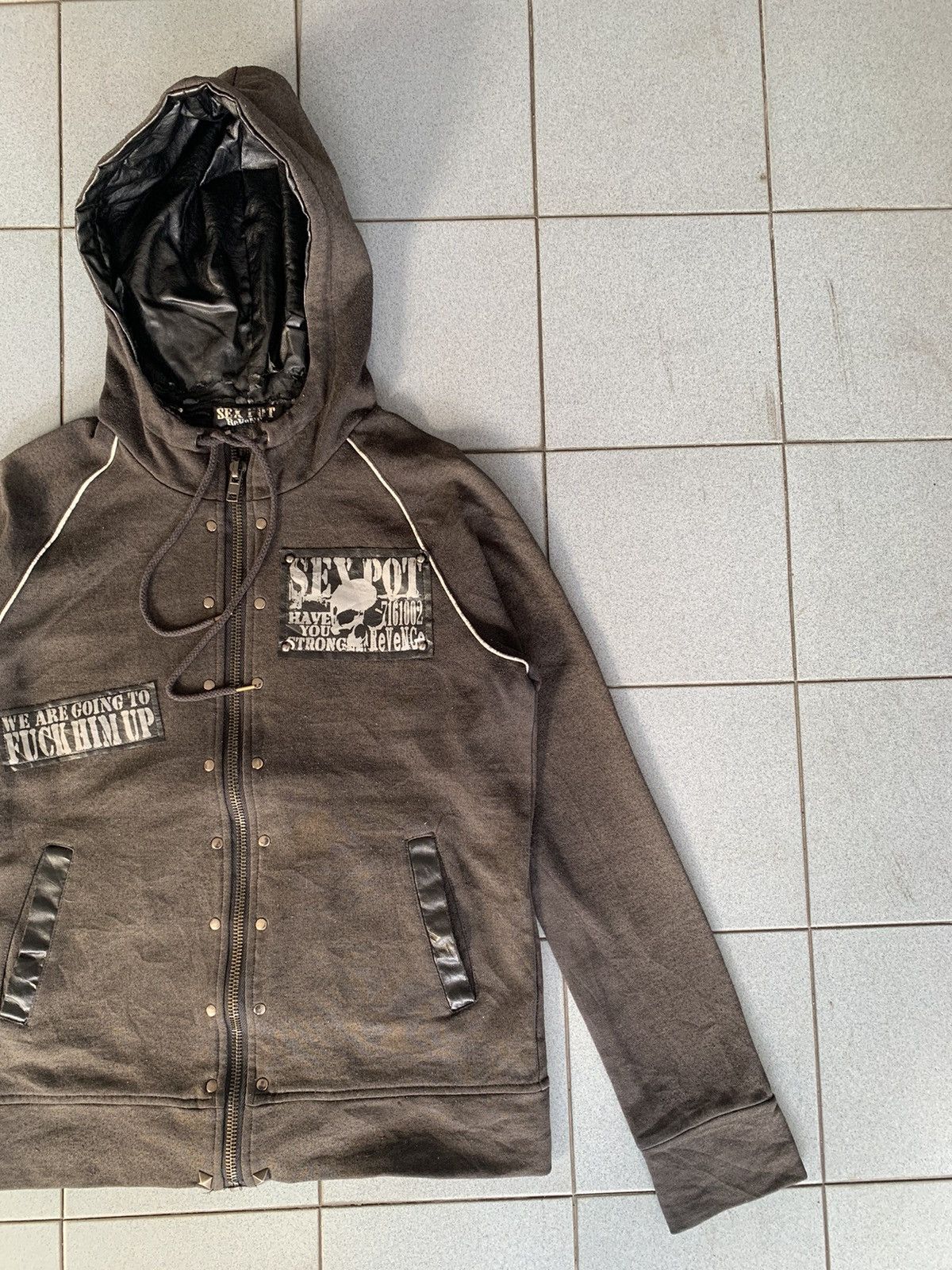 If Six Was Nine Sex Pot Revenge Punk Leather Hooded Patches Zipper Jacket Size US L / EU 52-54 / 3 - 3 Thumbnail