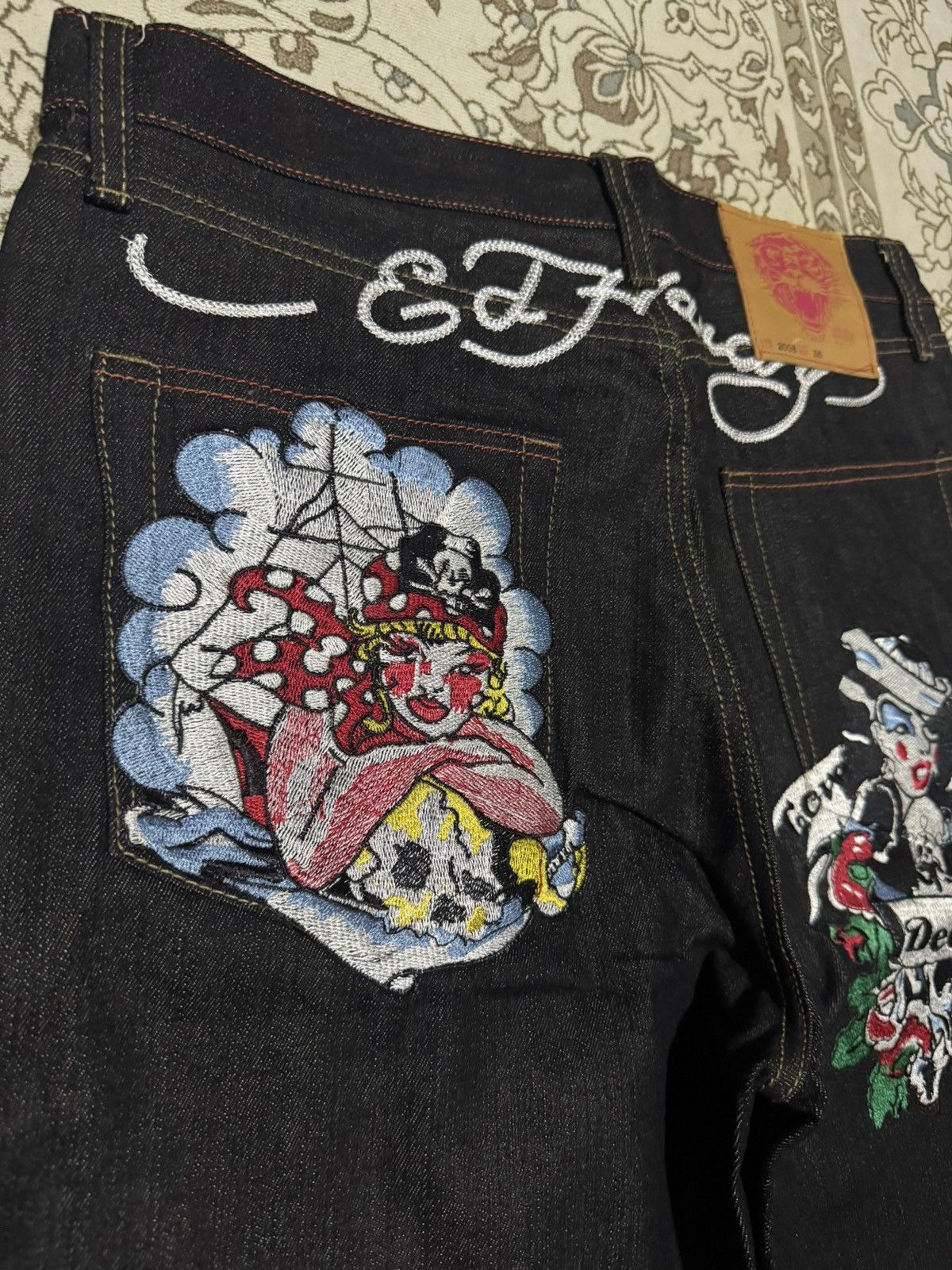 Ed Hardy Vtg “Death Of Glory” Ed Hardy Embroidery Short Denim Jeans Size US 37 - 3 Thumbnail