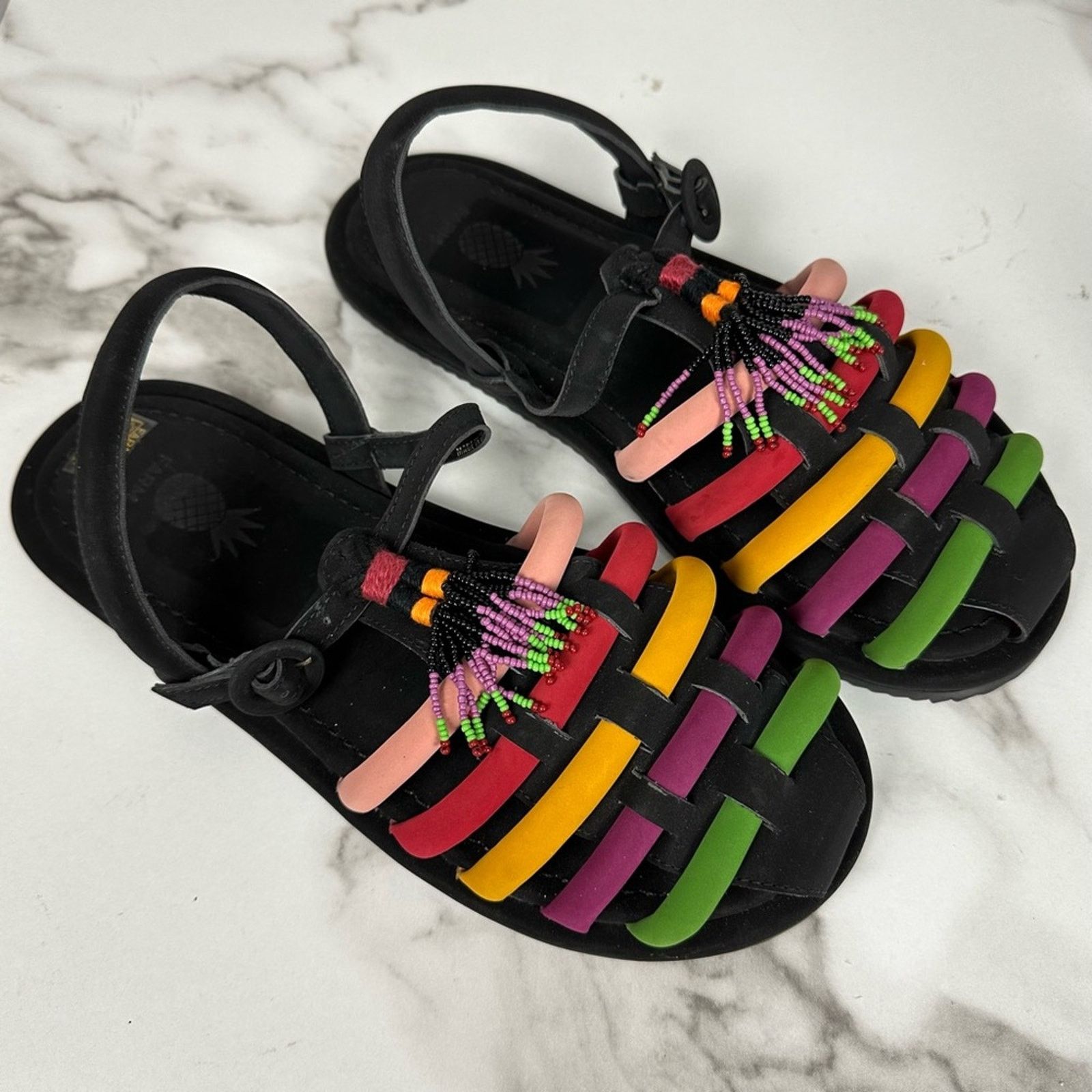 Farm Rio NEW Farm Rio Black Beaded Rainbow Boho Sandals Size 11 Size US 11 / IT 41 - 2 Thumbnail