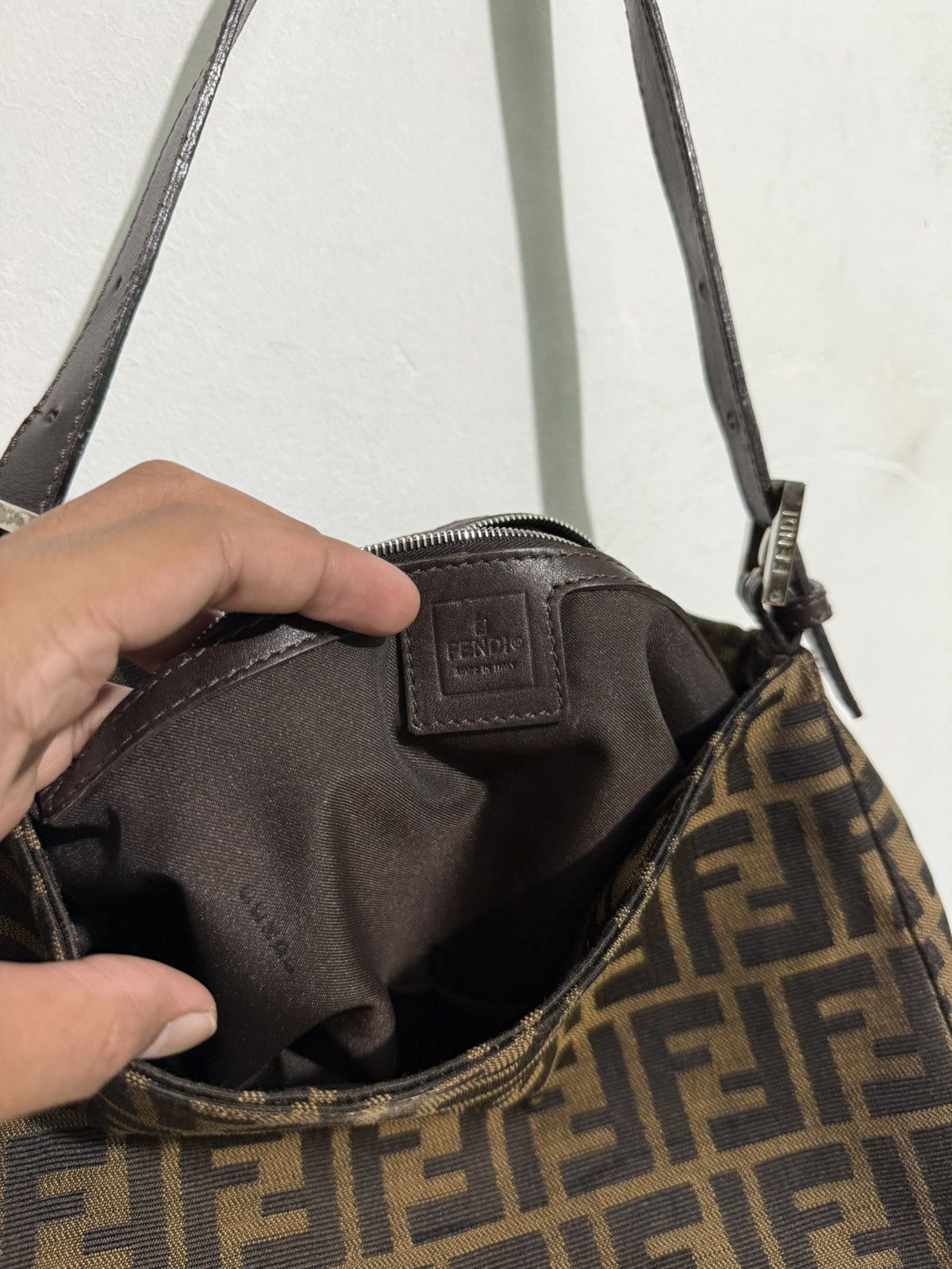 Fendi Fendi Mamma Baguette Bag Zucca Handbag Leather Canvas Brown Size ONE SIZE - 10 Thumbnail