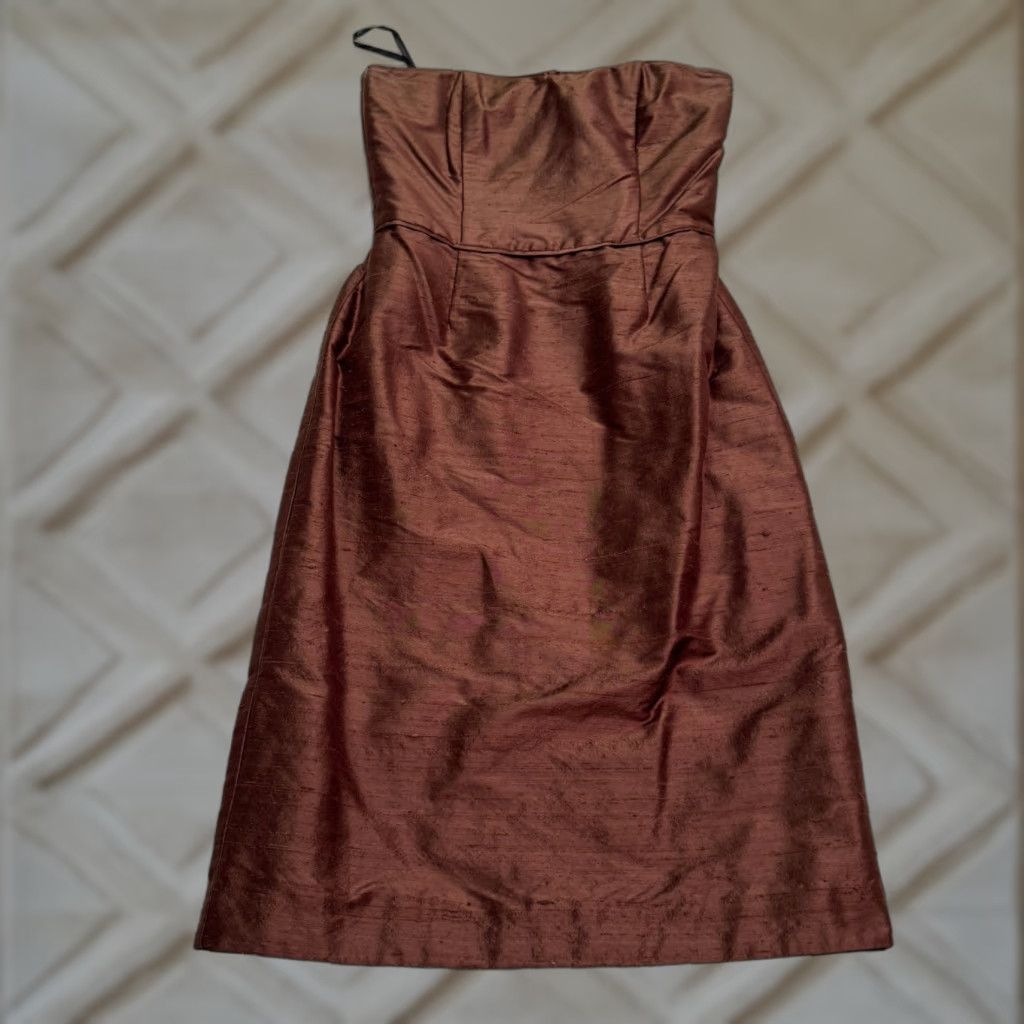 Vintage VINTAGE Siri Satin Strapless Cocktail Dress Women 2 Brown Midi Sleeveless Party Evening Glam Sheath Size XS / US 0-2 / IT 36-38 - 1 Thumbnail