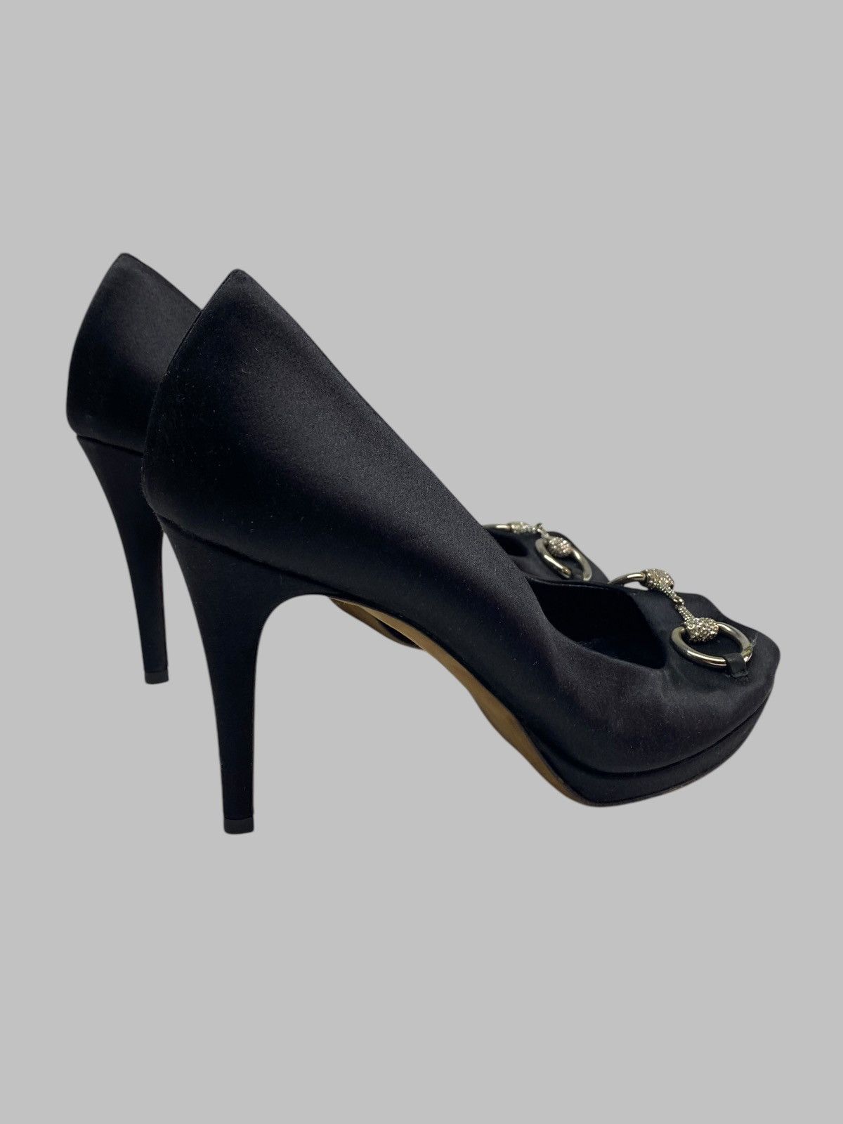 Gucci Gucci Black Satin Rhinestones Embellished Peep Toe Heels Size US 10 / IT 40 - 4 Thumbnail