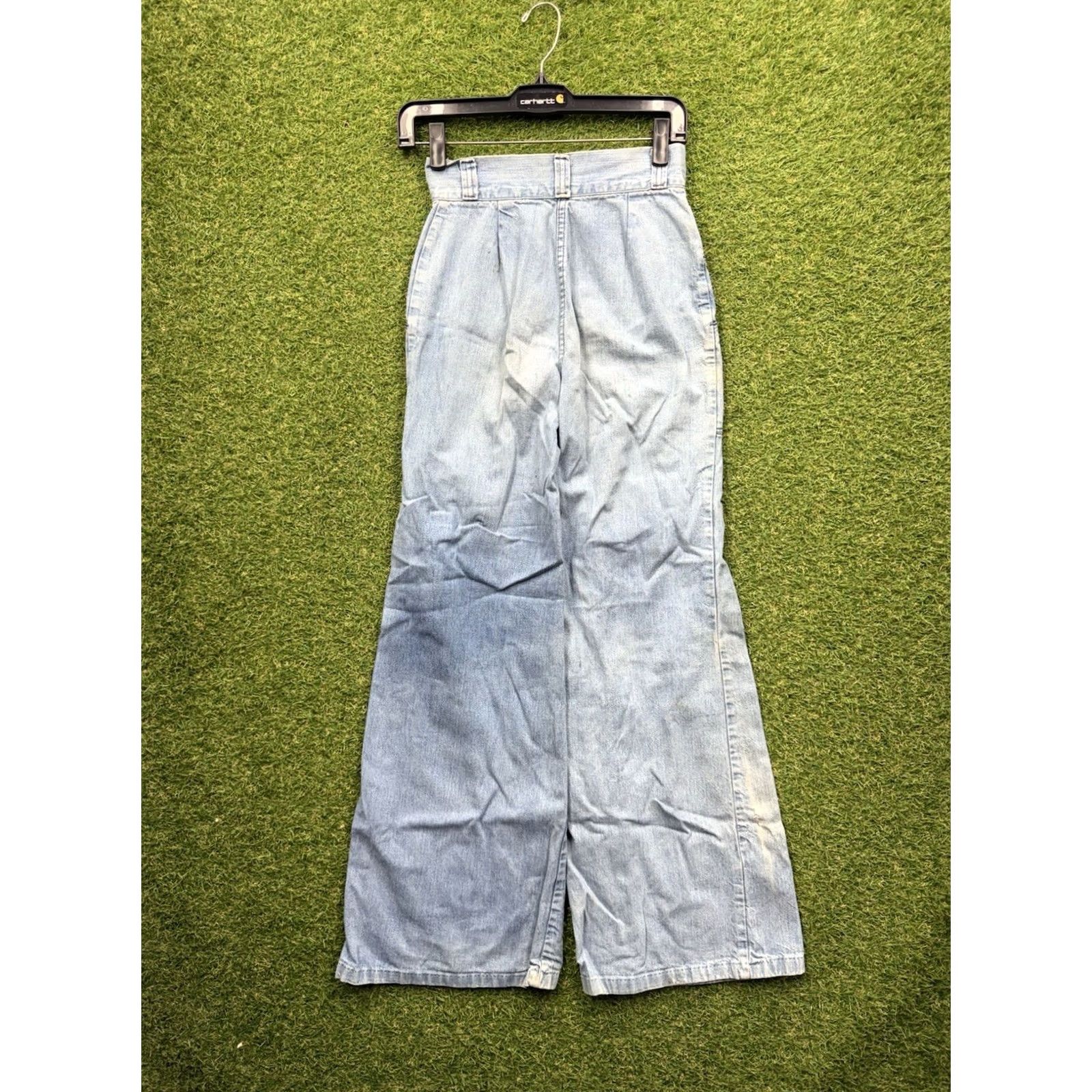 Vintage VINTAGE 1970s Jeans Bell Bottom Rumble Seats Double Zipper Hippie Womens 2 Blue Denim 30in Inseam Size 42" / US 20 - 2 Thumbnail