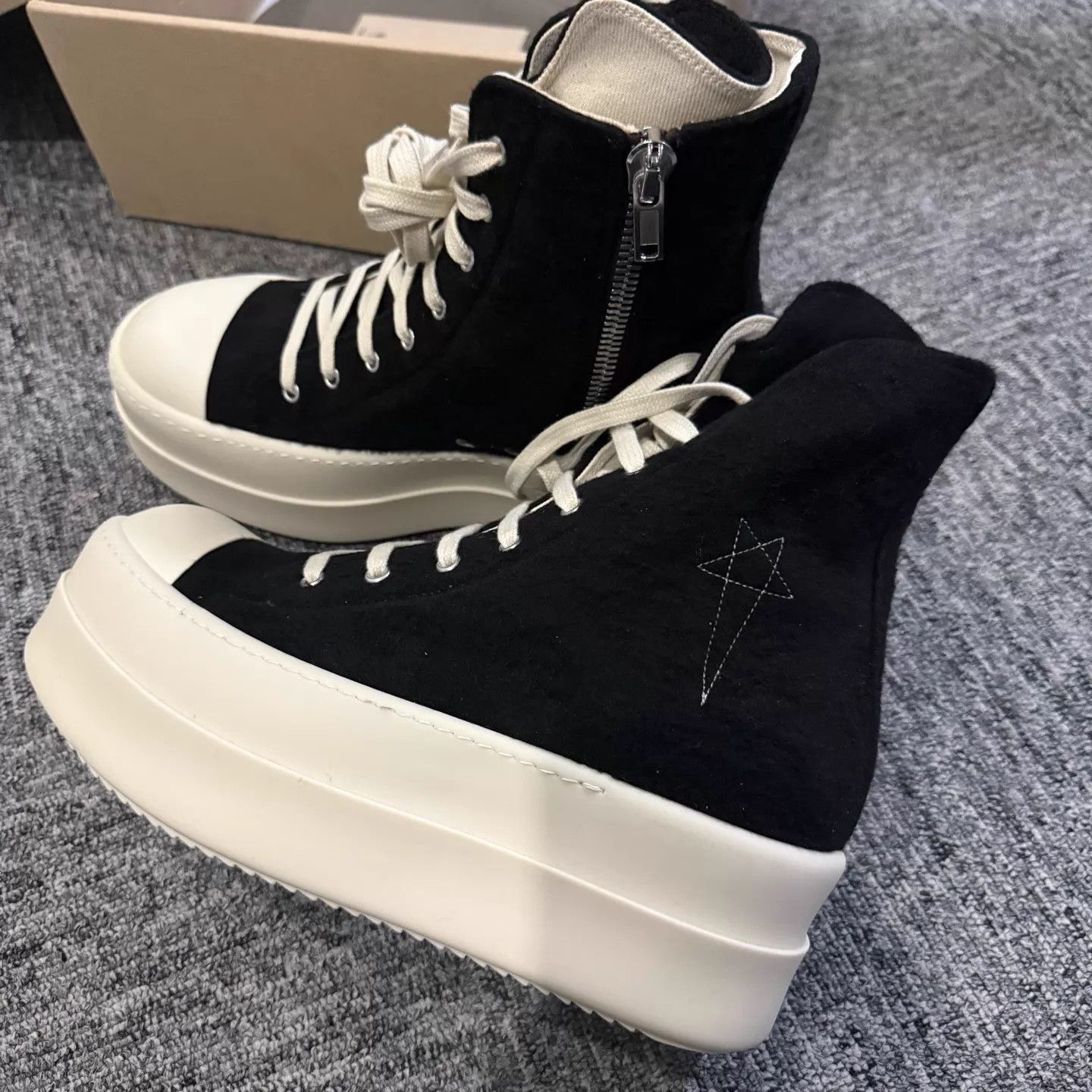 Rick Owens Black High-Top Sneakers with Platform Sole, Size 9 Size US 9 / EU 42 - 1 Thumbnail