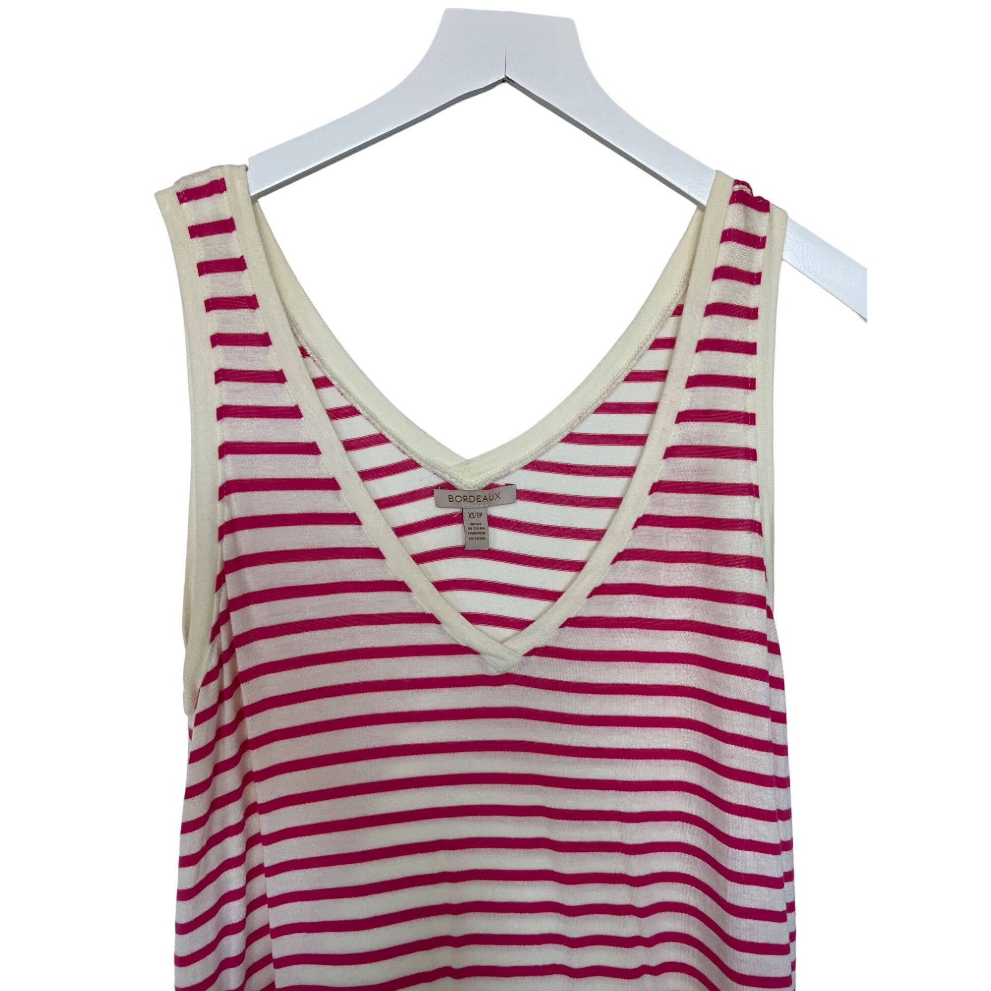 Anthropologie Bordeaux Antigua Ivory & Pink Striped V-Neck Tank Top Size XS / US 0-2 / IT 36-38 - 3 Thumbnail