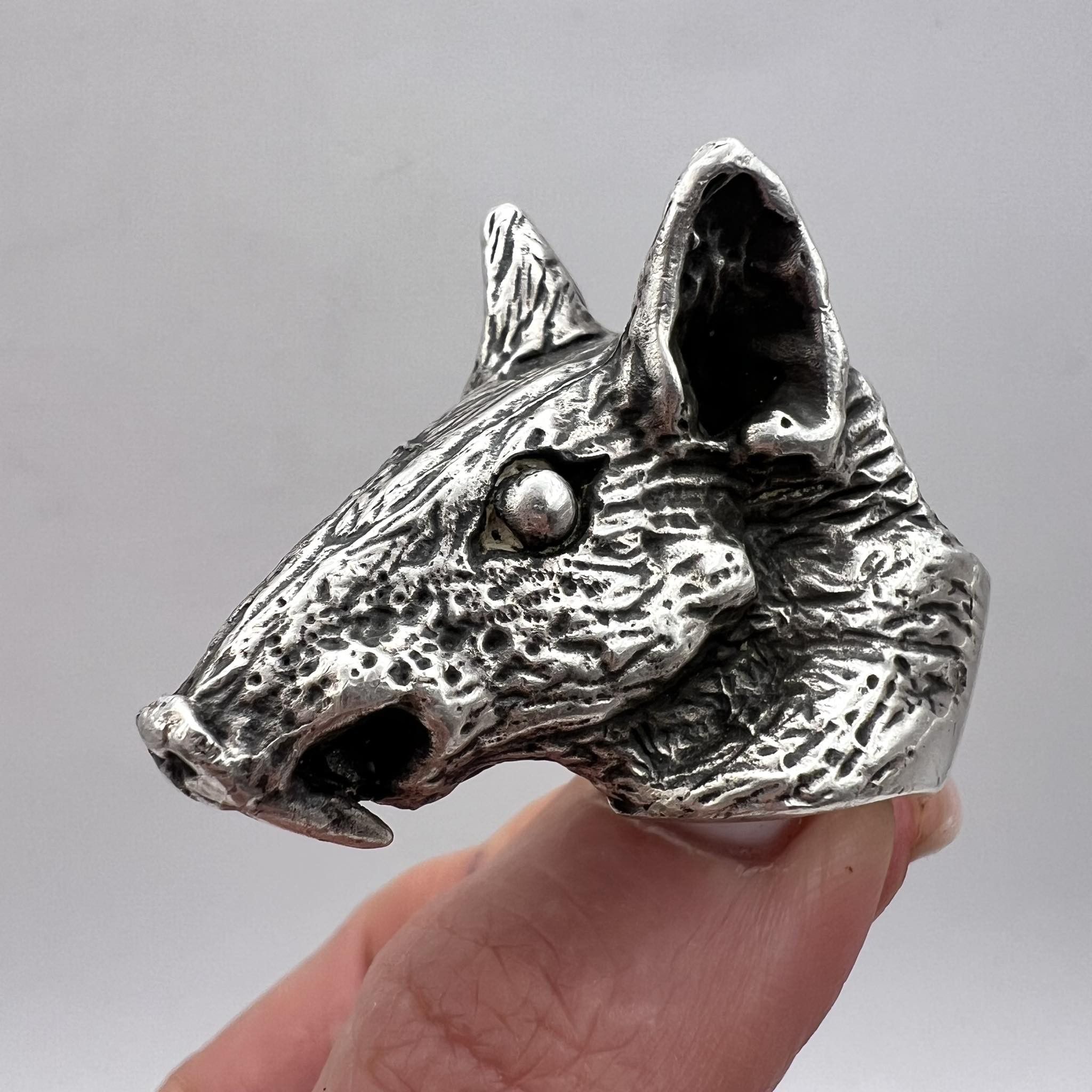 Sterling Silver Massive Vintage Ring Head of Rat Mouse Marked Size 9.5 Size ONE SIZE - 2 Thumbnail