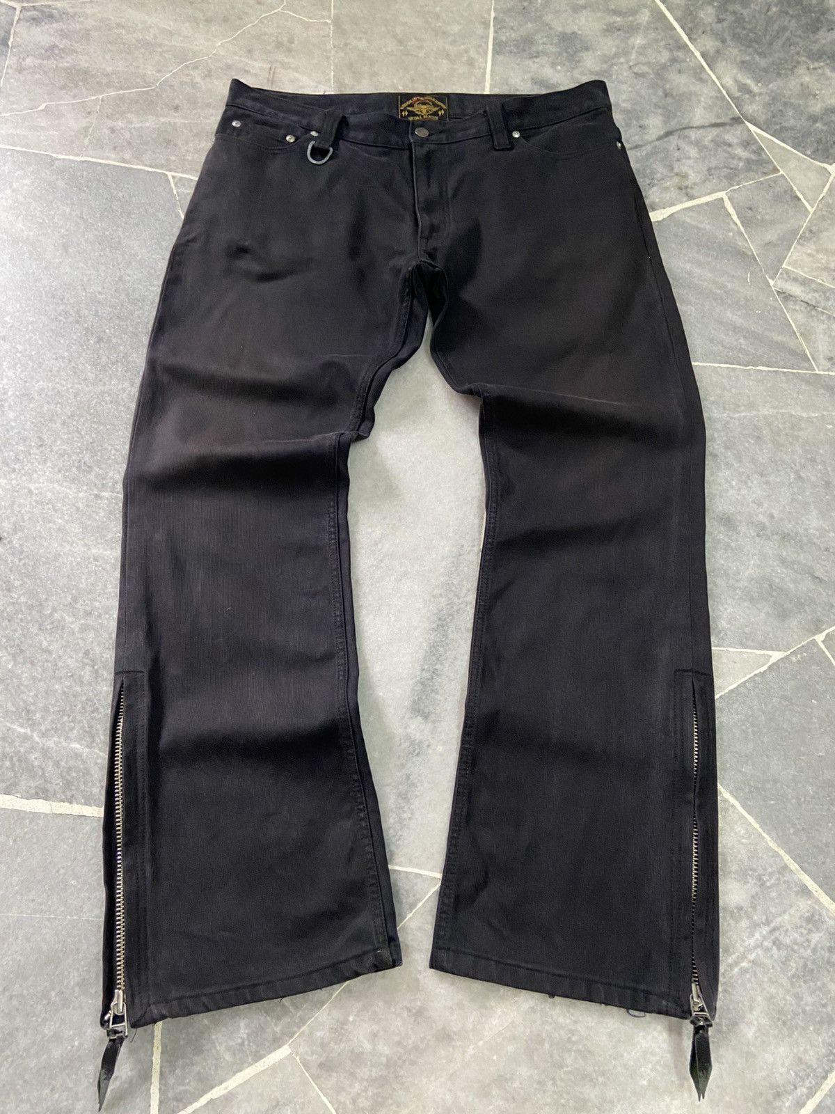 Japanese Brand SKULL FLIGHT Type2 Stretch Leather Pocket Flare Jeans Size US 35 - 8 Thumbnail