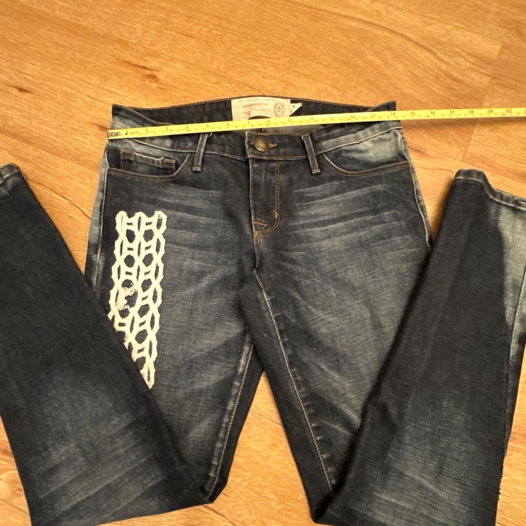 Free People Free People Jeans Skinny Womens 25 Denim Embroidered Patch Bohemian Leather Not applicable Size 27" / US 4 / IT 40 - 6 Thumbnail