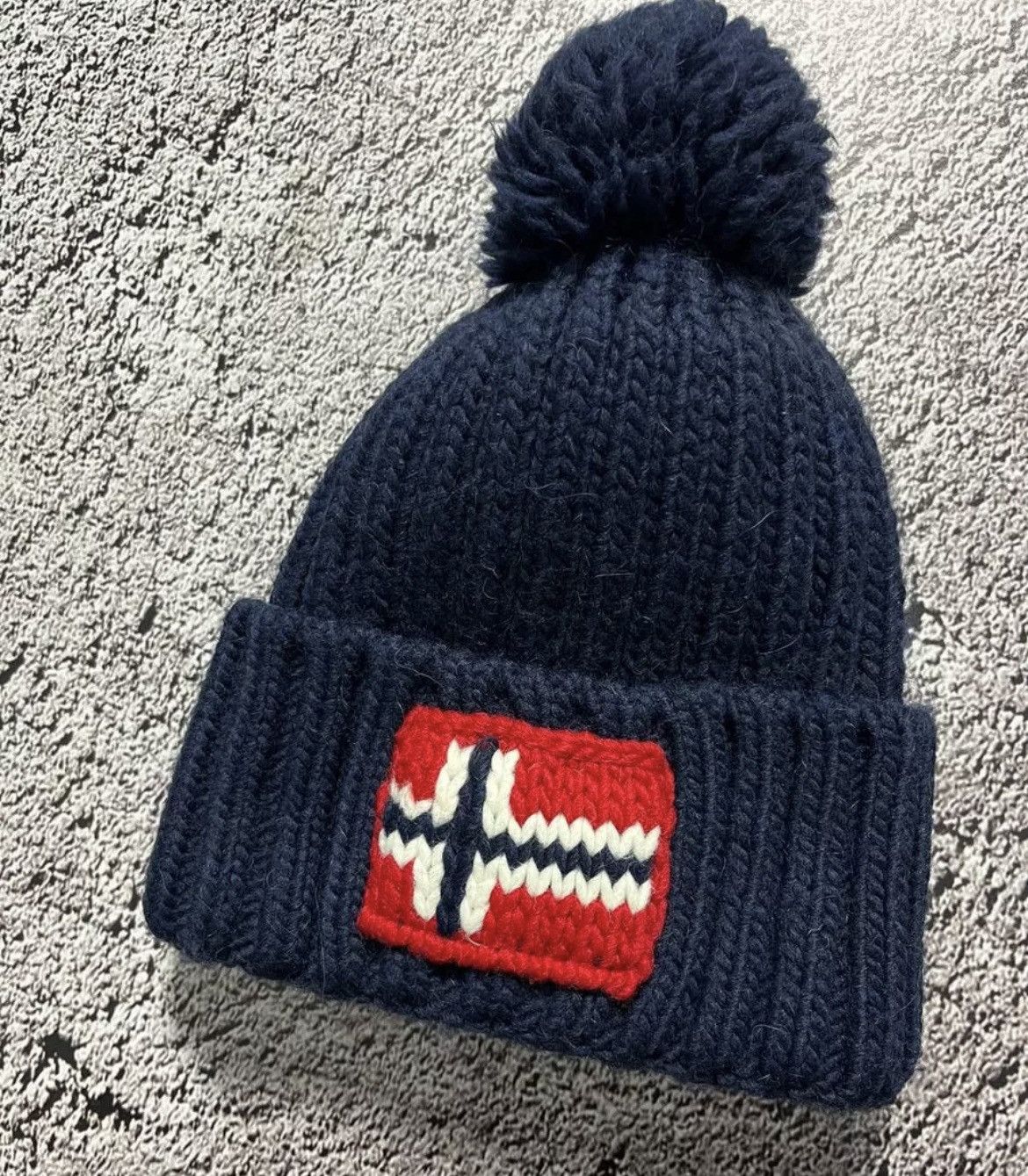 Napapijri Napapijri Bobble Hat Mens Dark Blue Semiury 5 Flag Beanie Size ONE SIZE - 2 Thumbnail