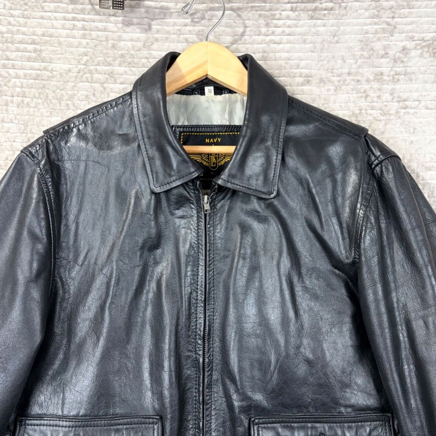 Vintage VINTAGE Kalahari Leather Bomber Jacket Mens M Black Zip USA Flag Lined Size US M / EU 48-50 / 2 - 2 Thumbnail