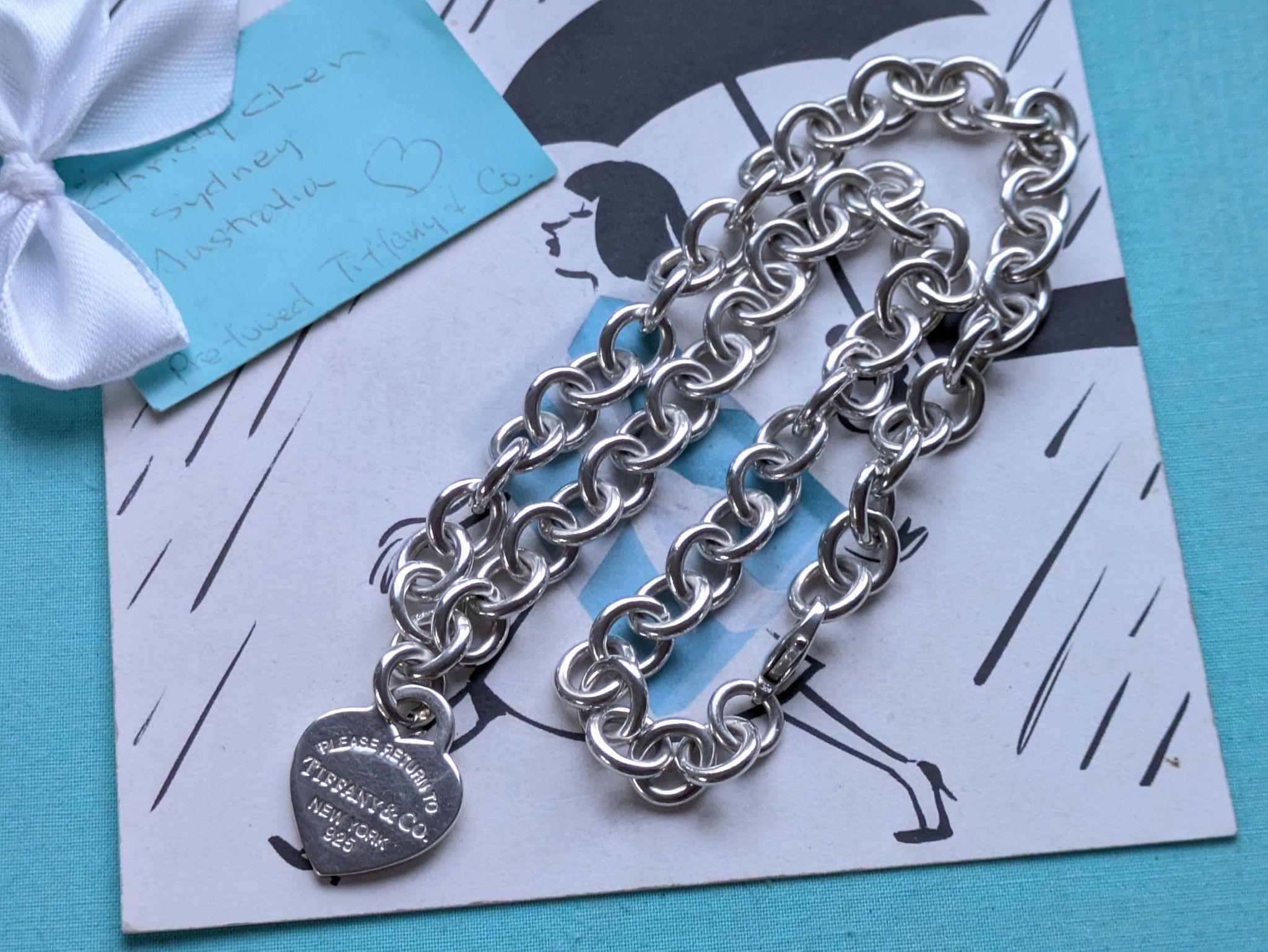 Tiffany & Co. donut link necklace 17.5inches with rtt heart