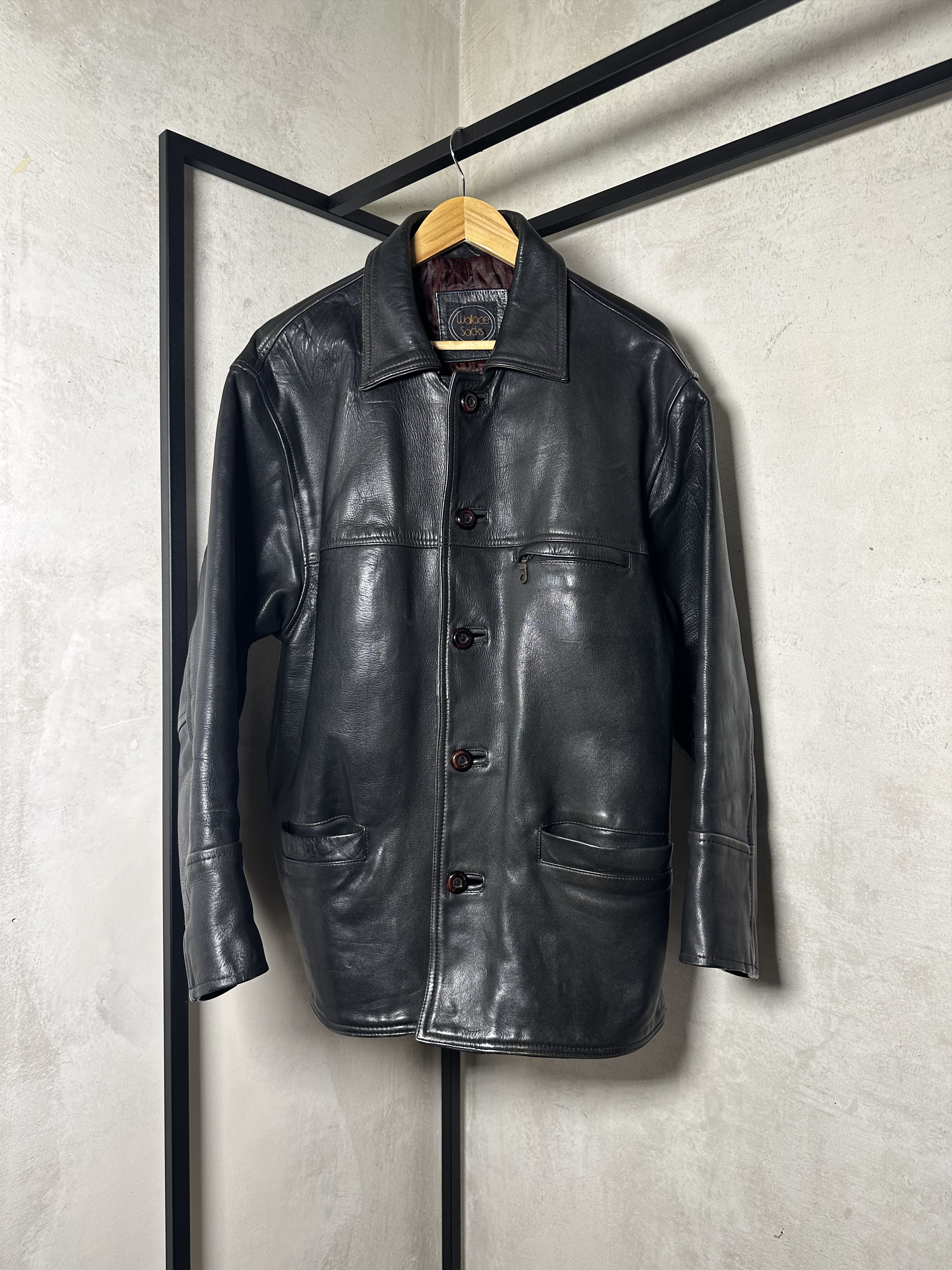 Wallace & Barnes Wallace Sacks Thick Leather Button Up Jacket Size US L / EU 52-54 / 3 - 3 Thumbnail