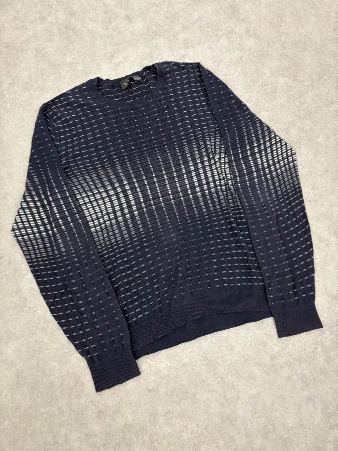 2010s Armani Navy & White Gradient Abstract Light Sweater