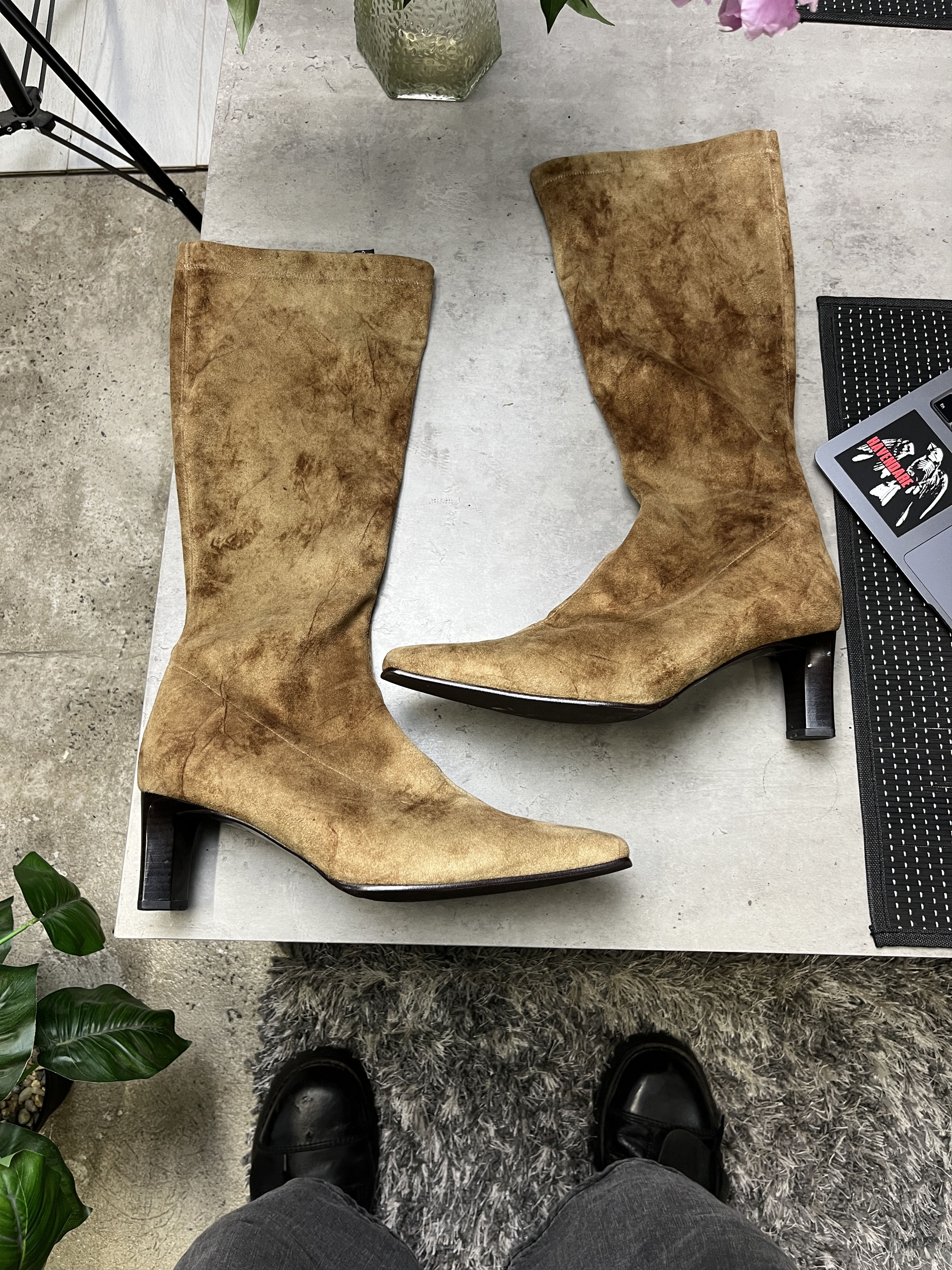 Other 1990s SUEDE SQUARE TOE TALL KITTEN HEEL BOOTS - 5148 Size US 7.5 / IT 37.5 - 1 Thumbnail