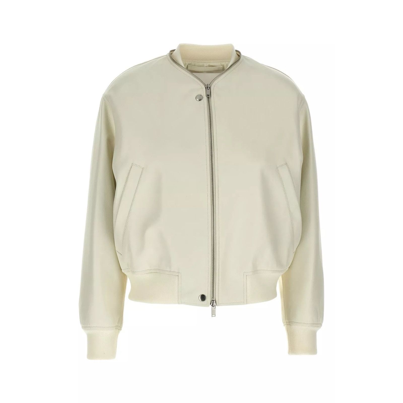 Jil Sander JIL SANDER White Leather Bomber Jacket New & Authentic (Wome Size ONE SIZE - 1 Thumbnail