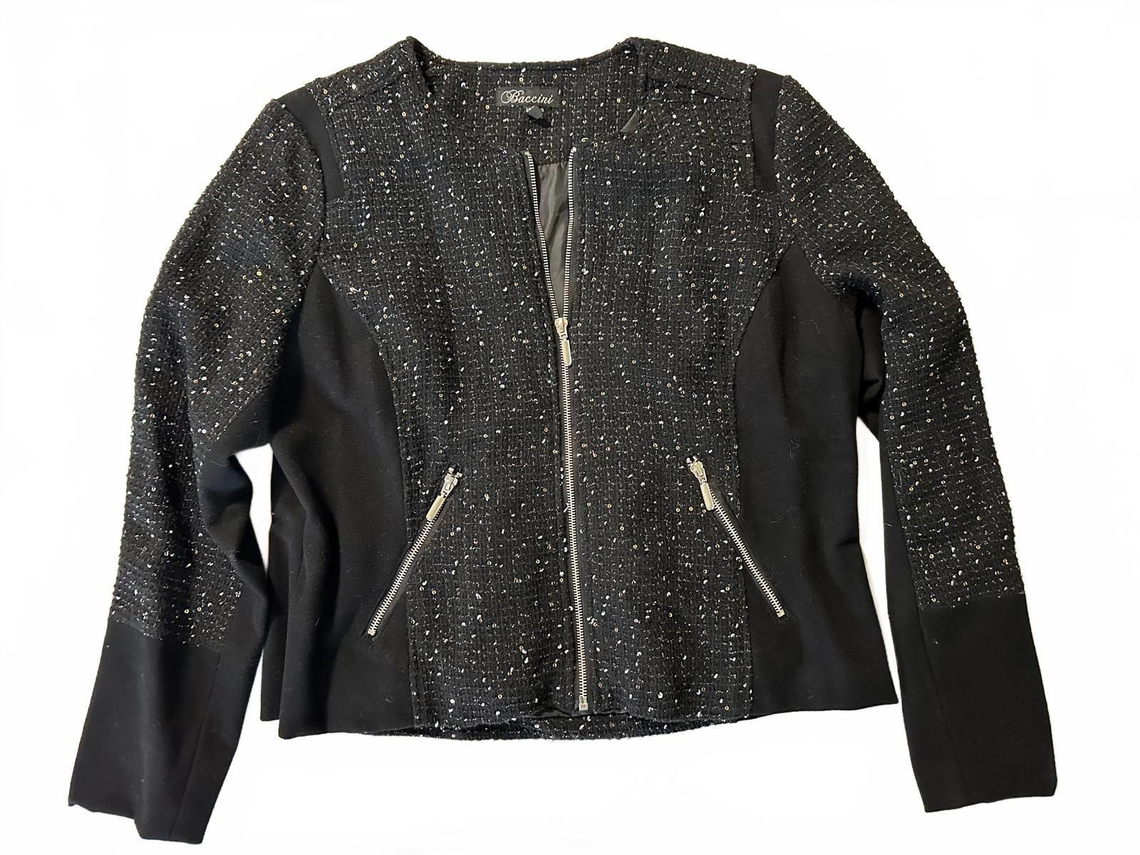 Designer Baccini Elegant Black Sparkly Jacket Size XL / US 12-14 / IT 48-50 - 1 Thumbnail