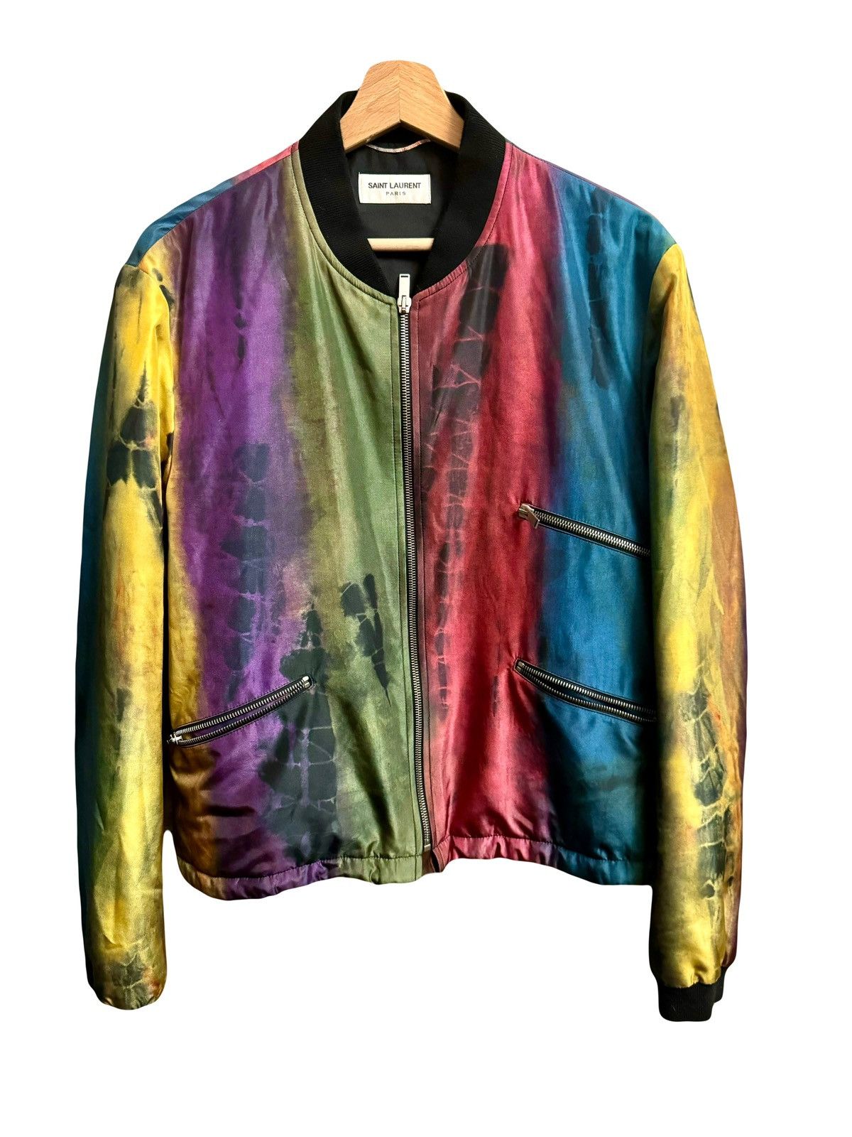 image of Saint Laurent Paris Saint Laurent Runway 2018 Tie&dye Silk Bombers Jacket 50 in Black (Size Medium)