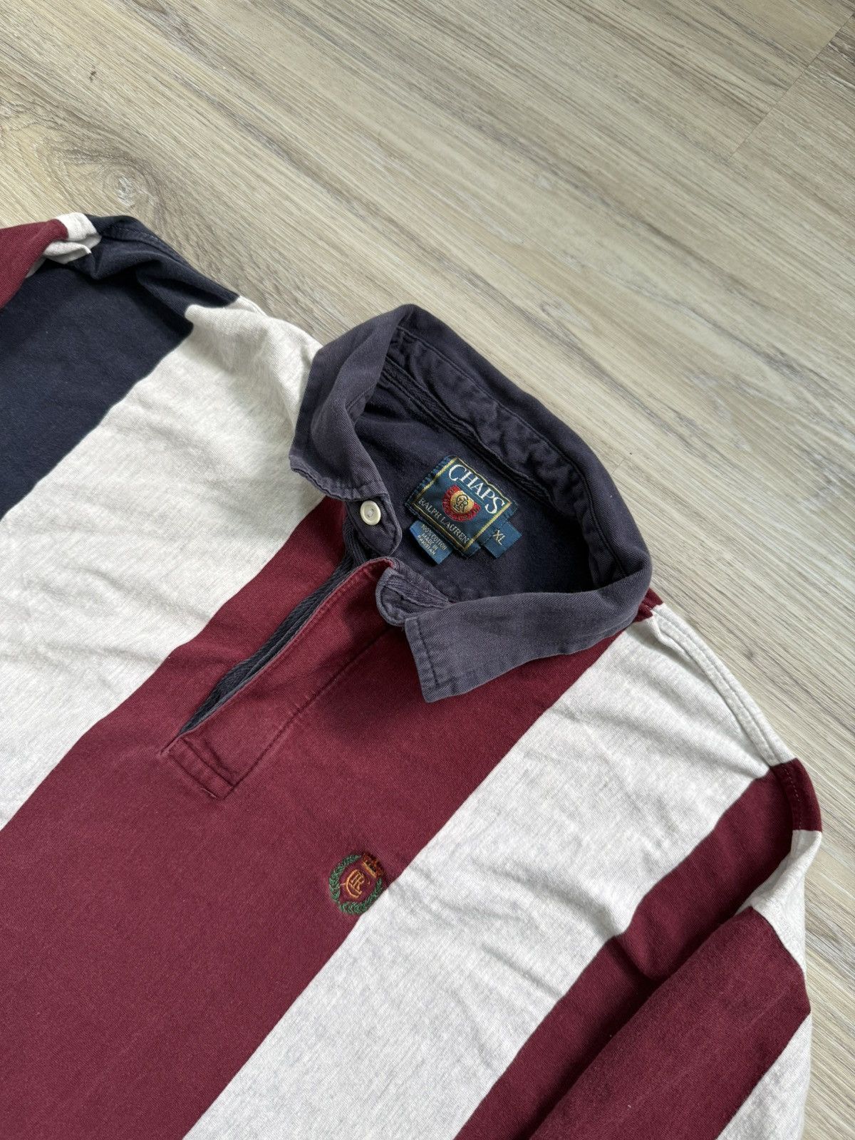 Chaps Ralph Lauren × Vintage Vintage Chaps Ralph Lauren Striped Polo Longsleeve Size US XL / EU 56 / 4 - 3 Thumbnail