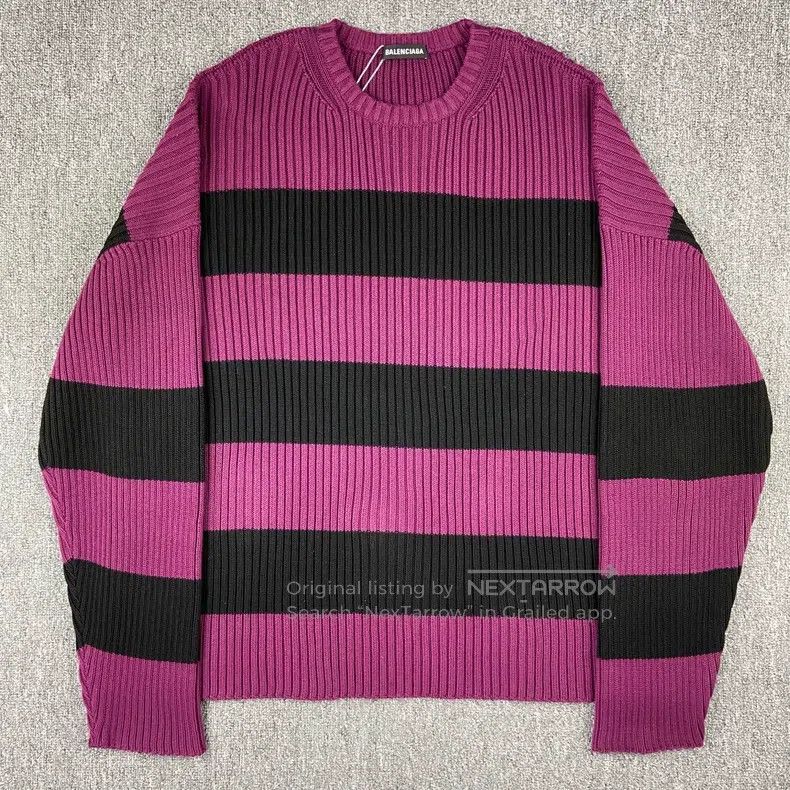 Balenciaga Balenciaga Black and Pink Striped Knit Sweater Size US M / EU 48-50 / 2 - 1 Thumbnail