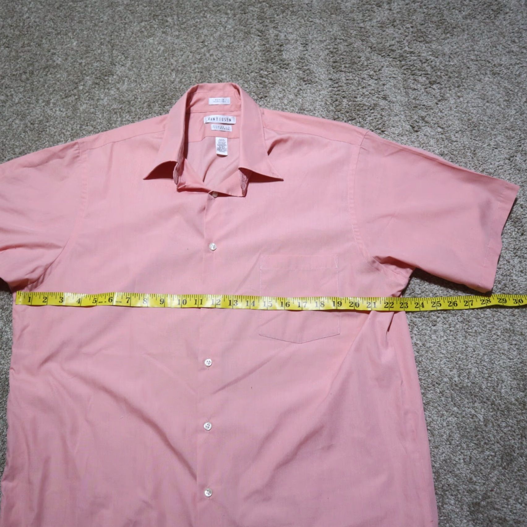 Van Heusen Van Heusen Dress Shirt Men 16.5 Pink Solid Poplin Button Up Collar Down Wrinkle Free Shirt Size 46R - 4 Thumbnail
