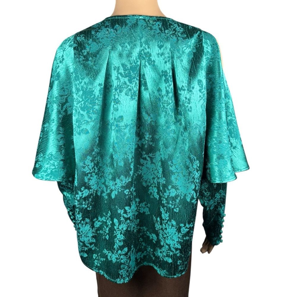 Free People Free People Cold Shoulders Long Sleeve Satin Floral Emerald Size S / US 4 / IT 40 - 4 Thumbnail