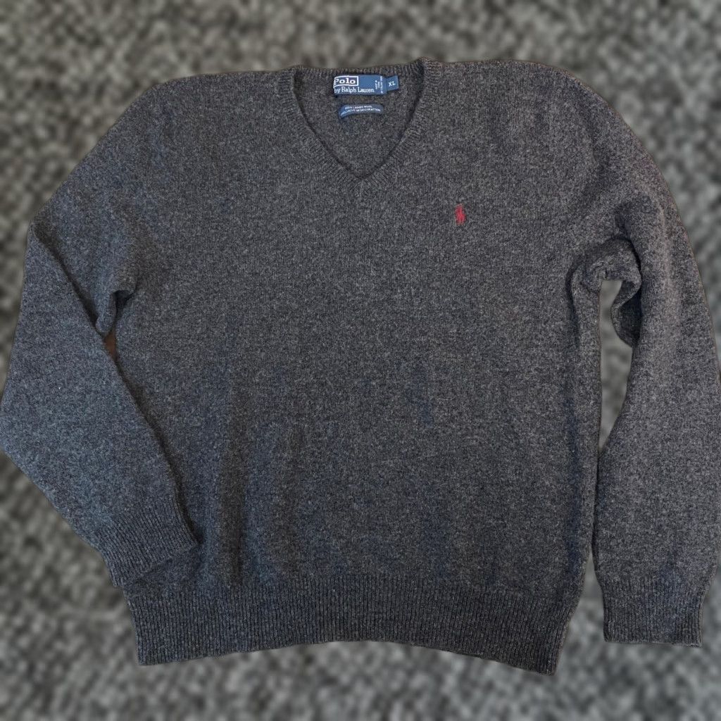 Polo Ralph Lauren Polo Ralph Lauren Mens XL Charcoal Grey 100% Lambswool V-Neck Sweater Red Pony Pullover Knit Long Sleeve Wool Wintry Ivy League Casual Business Mens Size US XL / EU 56 / 4 - 1 Thumbnail
