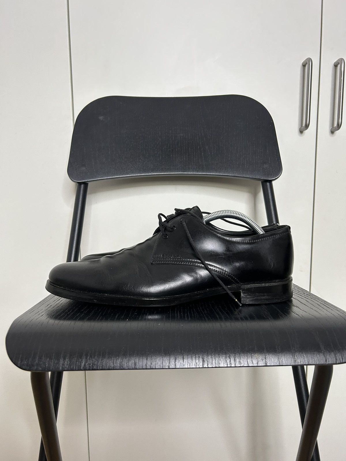 Prada × Vintage Prada Leather Derby Shoes - Black Oxfords Size US 8 / EU 41 - 4 Thumbnail