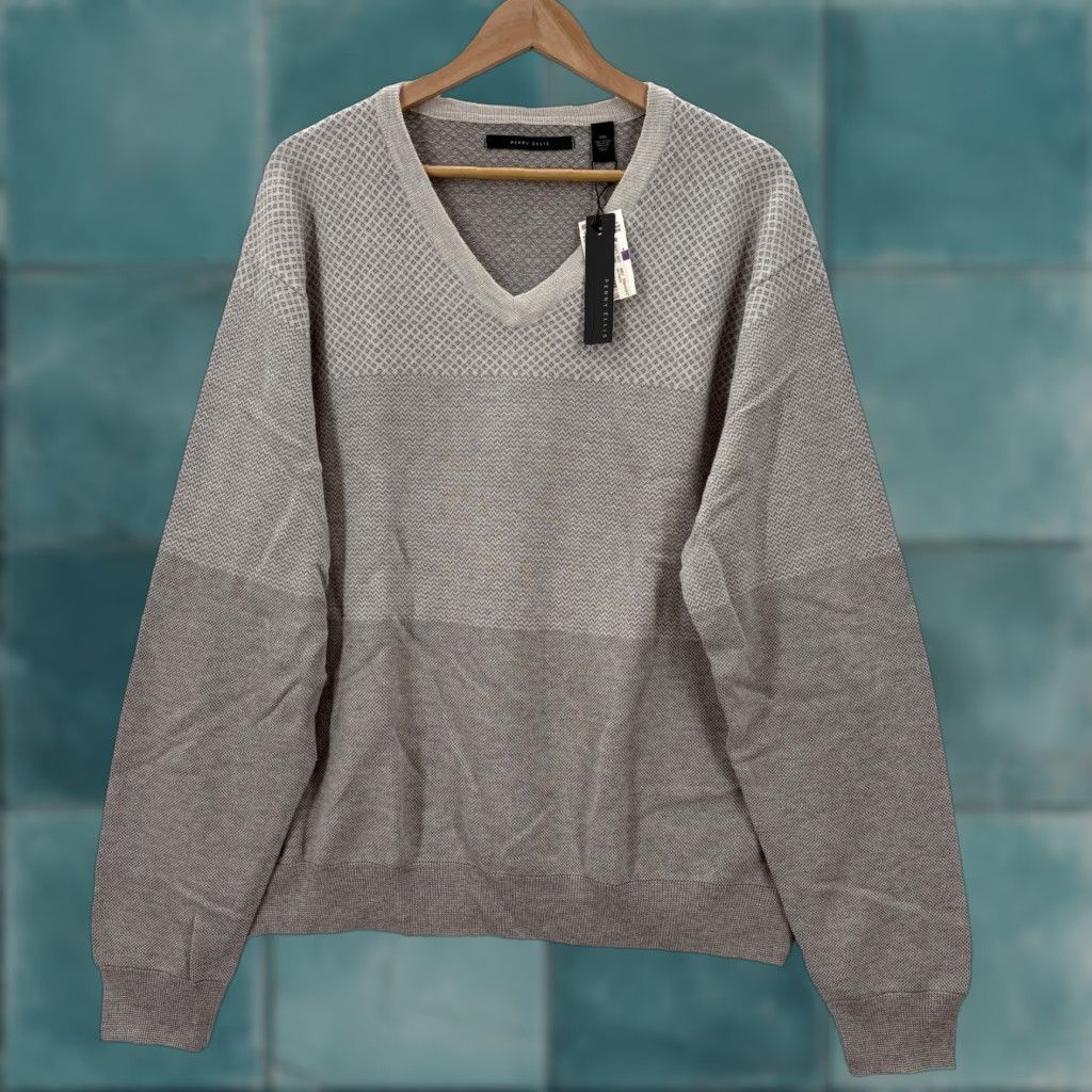 Perry Ellis Perry Ellis Sweater Mens 2XL Oatmeal Heather Wool Blend V-Neck Geometric Knit Casual Size US XXL / EU 58 / 5 - 1 Thumbnail