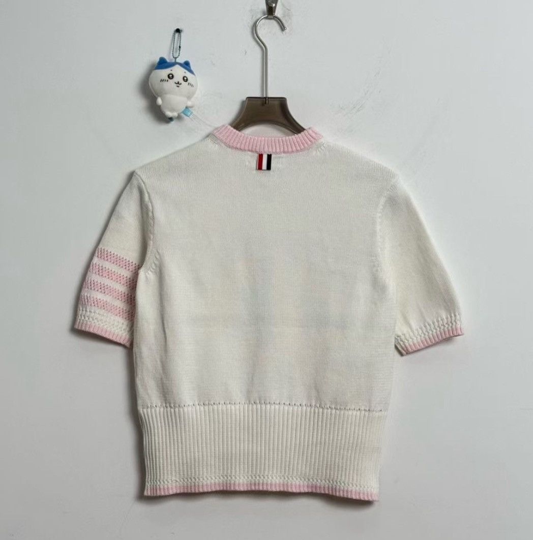 Thom Browne Thom browne White and pink four-striped round-neck sweater Size S / US 4 / IT 40 - 3 Thumbnail