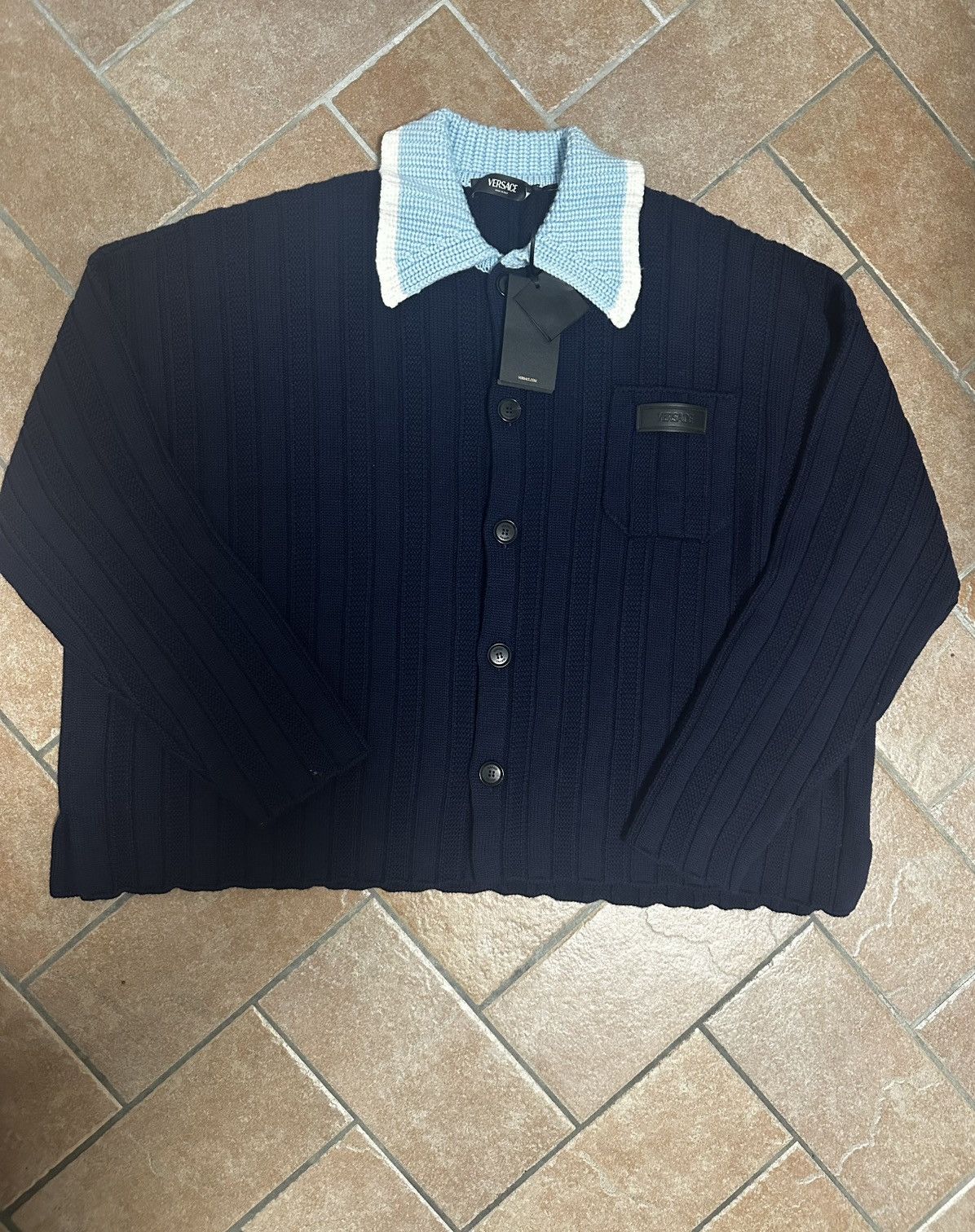 Versace Versace Blue Knit Cardigan Size US XXL / EU 58 / 5 - 1 Thumbnail