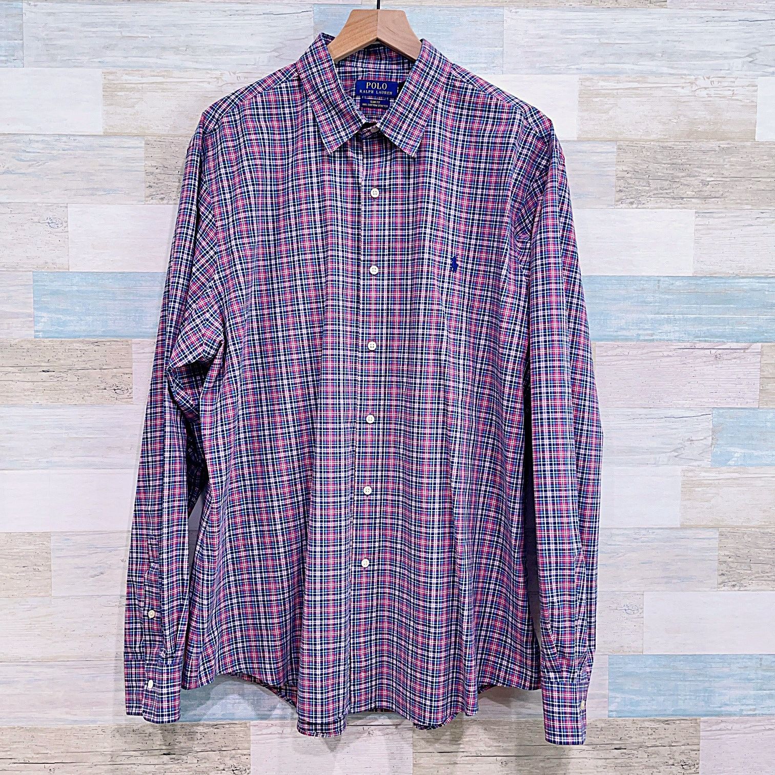 Polo Ralph Lauren POLO Ralph Lauren Slim Cotton Stretch Shirt Blue Plaid XXL Size US XXL / EU 58 / 5 - 1 Thumbnail