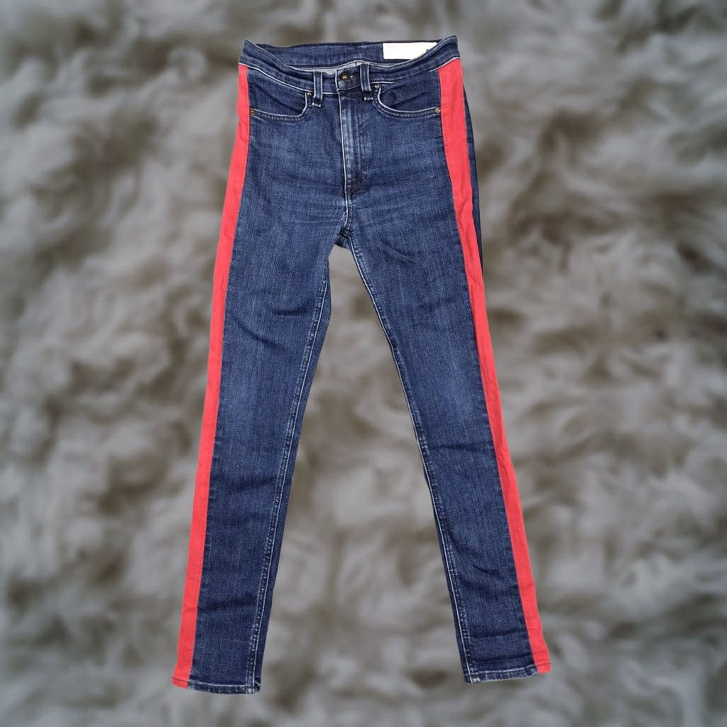 Rag & Bone Rag & Bone Skinny Jeans Womens 27 Blue Medium Wash Red Stripe Denim 27x29 Jeans Size 27" / US 4 / IT 40 - 1 Thumbnail