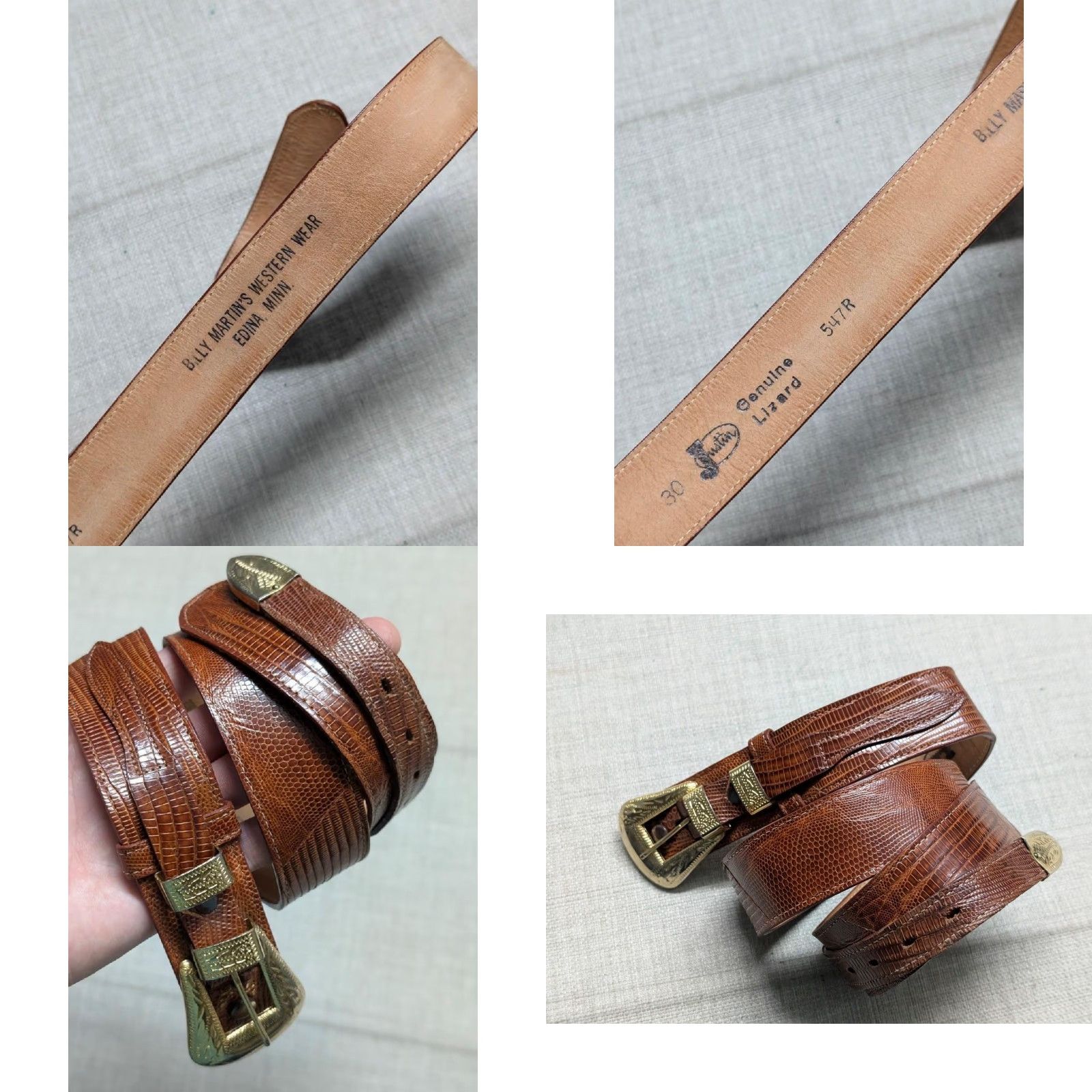 Vintage VINTAGE Justin belt western brown GENUINE LIZARD buckle nickel silver 28 Men belt Size 28 - 8 Thumbnail