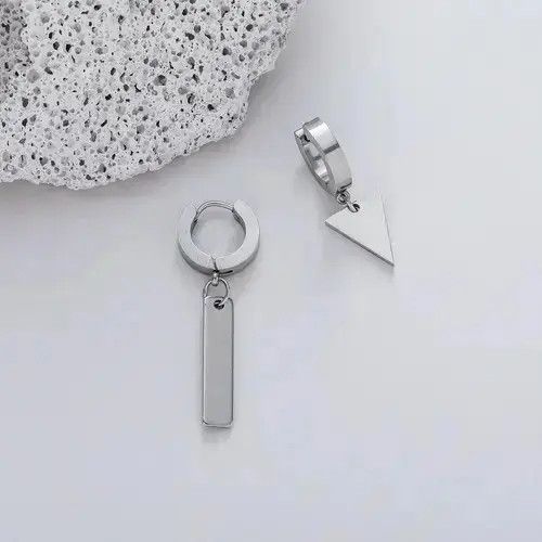 Diamond Earrings x Jewelry MenS Titanium Steel Geometric Triangle Square Drop Earrings in Silver