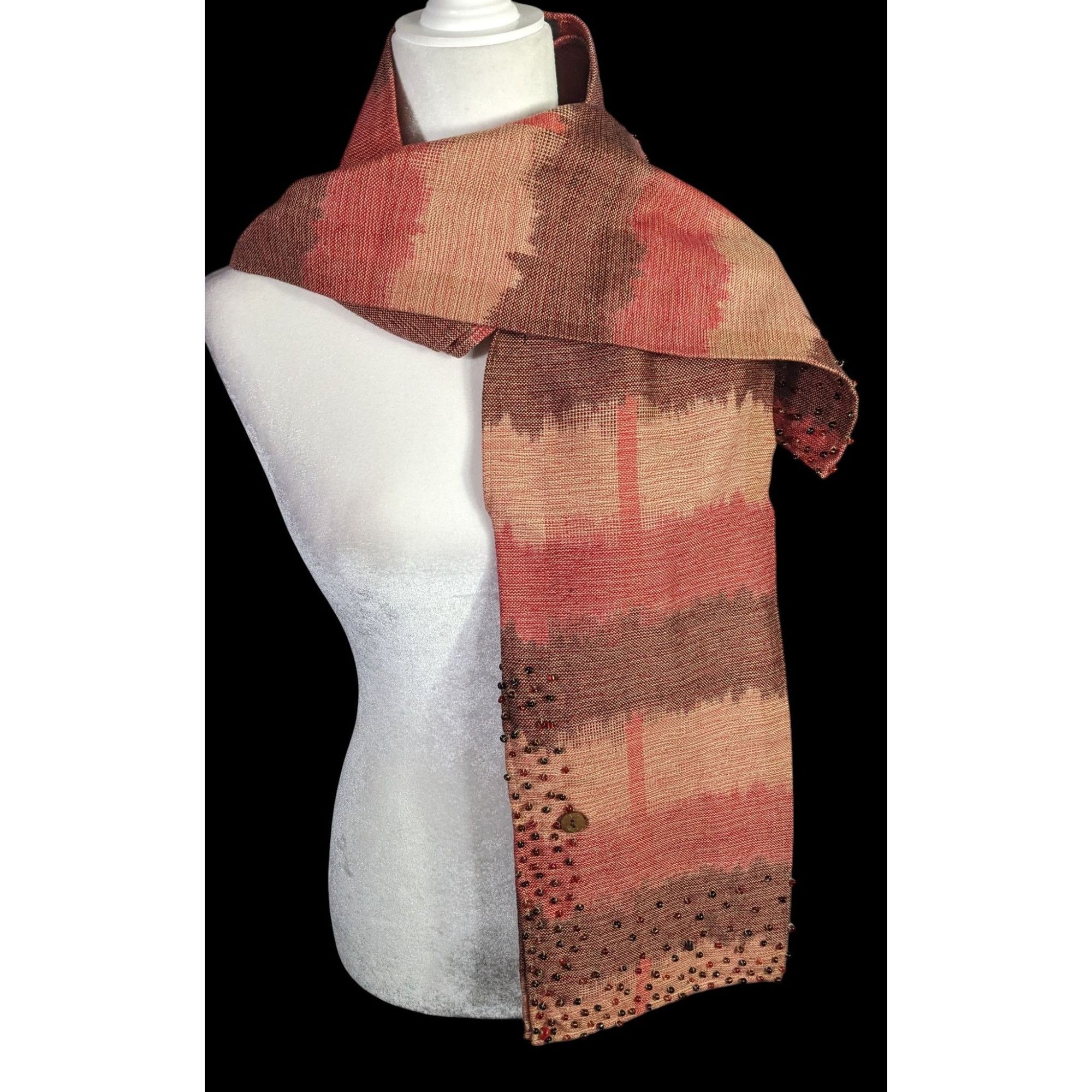 Other Nardas Handmade Ikat Scarf With Glass & Coconut Accents 100% Size ONE SIZE - 1 Thumbnail
