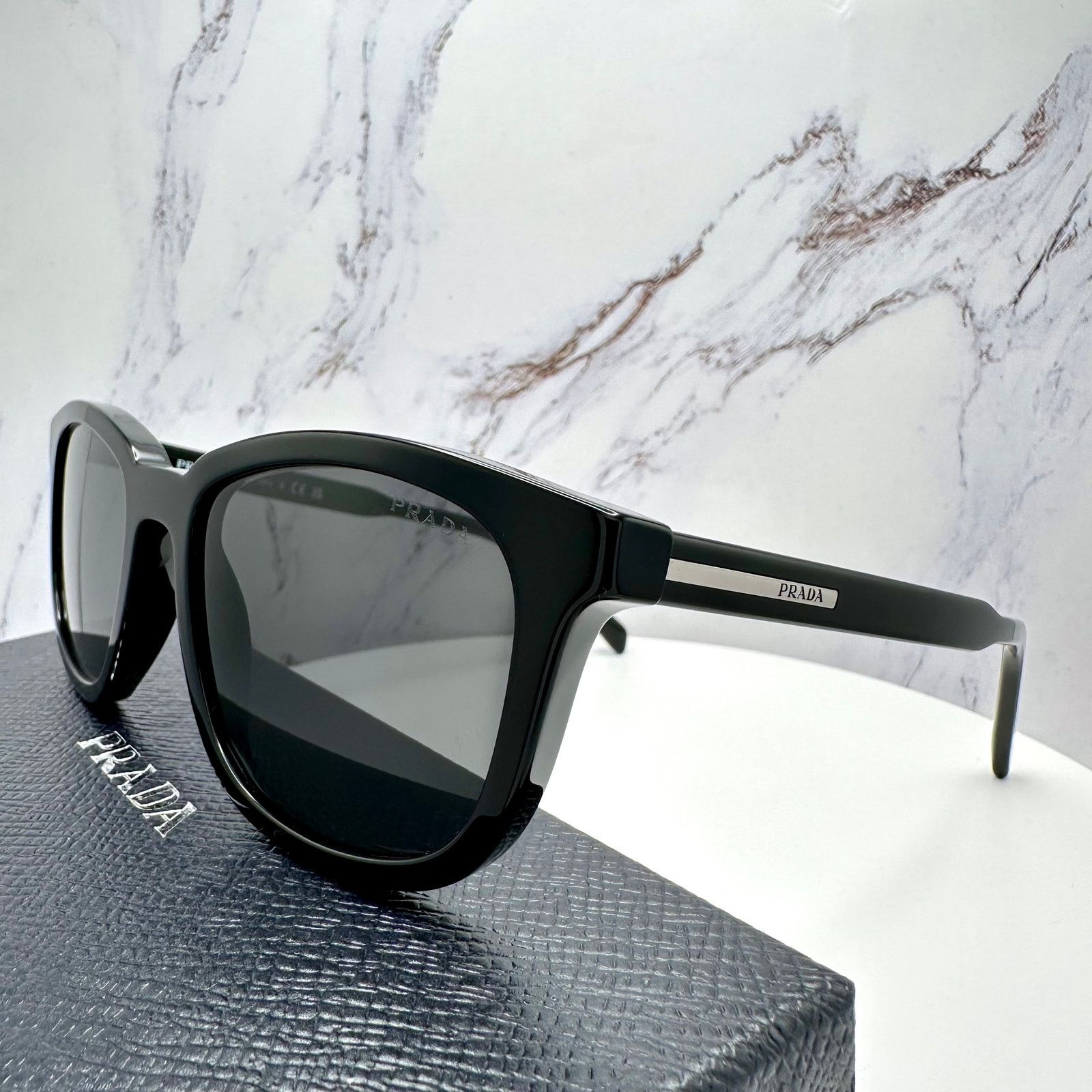 Prada New PRADA Sunglasses Black Acetate Square Silver Metal Logo Size ONE SIZE - 16 Thumbnail