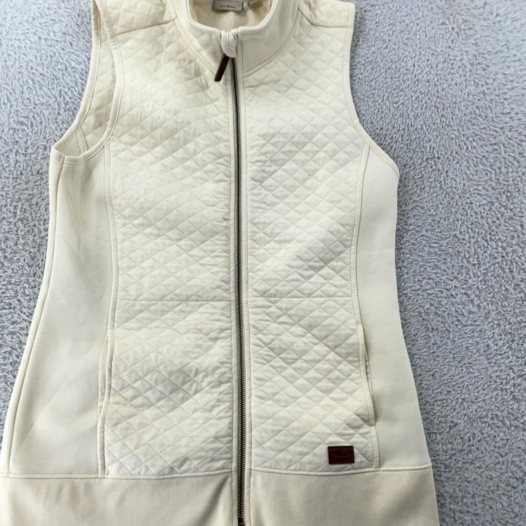 Vintage L.L. Bean Quilted Vest Womens M Ivory Warm Soft Fleece Lined Zip Up Vintage No Size M / US 6-8 / IT 42-44 - 4 Thumbnail