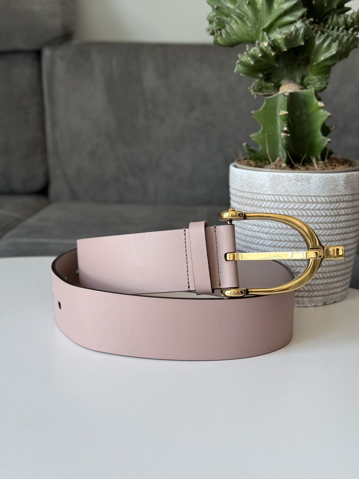 Gucci Gucci Pink Calfskin Gold Horsebit Buckle Belt Size 80/32 Size ONE SIZE - 3 Thumbnail