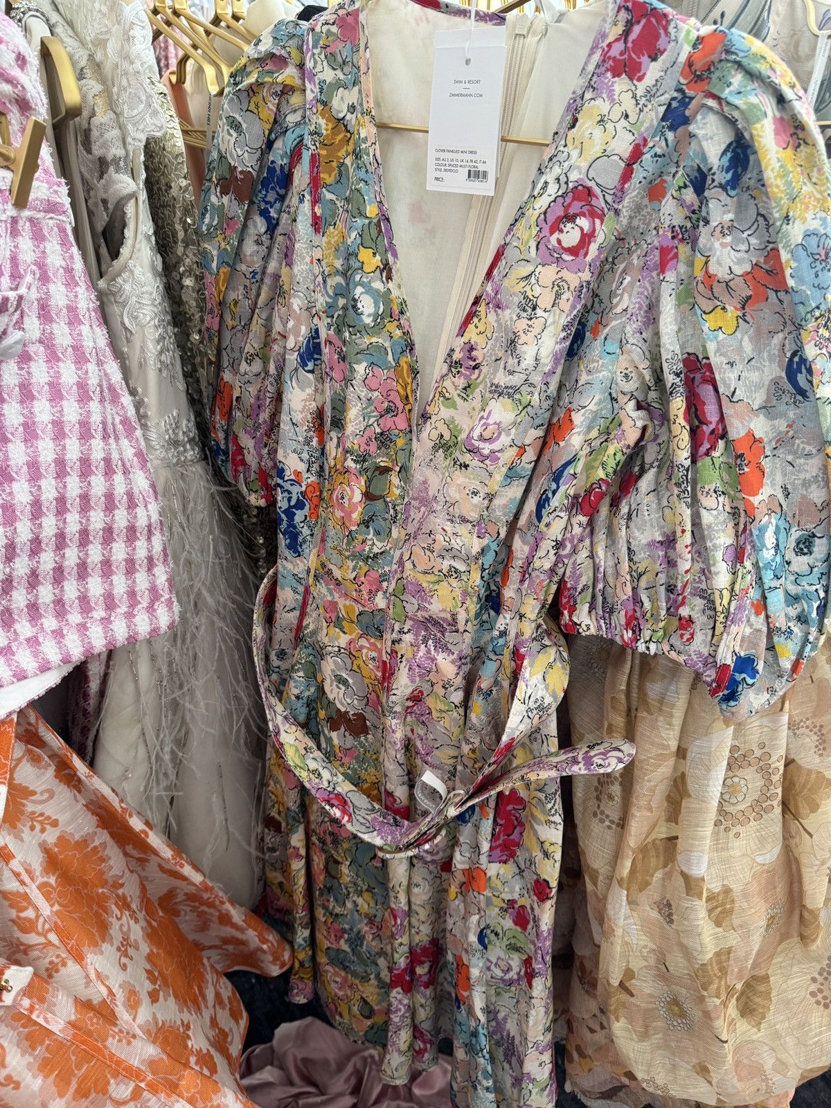 knee length dresses for ladies Zimmermann The Prima Panelled Mini Dress in Multi Floral