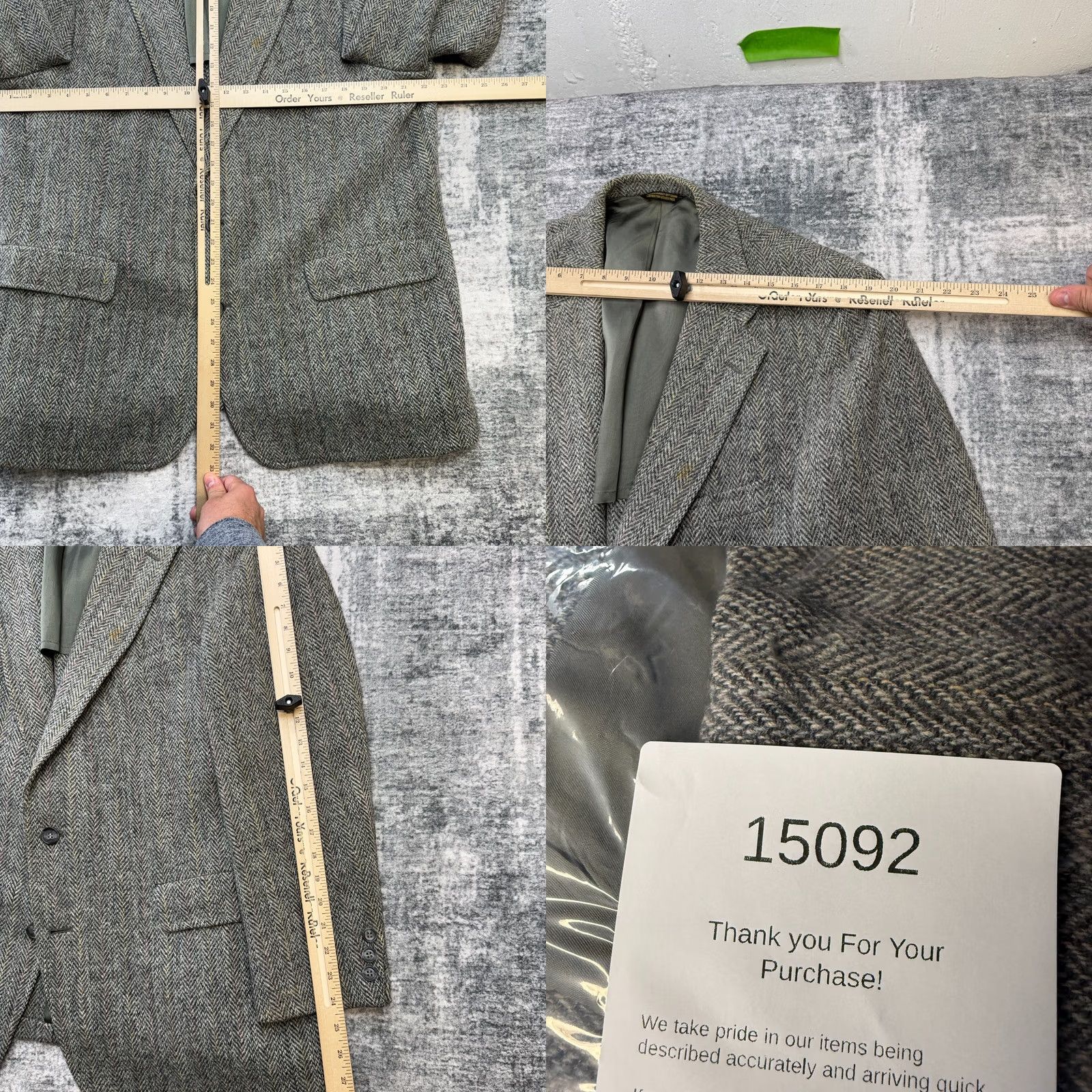 Vintage VTG Harris Tweed Blazer Mens 44 Gray Herringbone John Weitz Single-Breasted 2-Button Notch Lapel Wool Tweed Blazer Jacket Vintage Academia Mens Size 44R - 9 Thumbnail