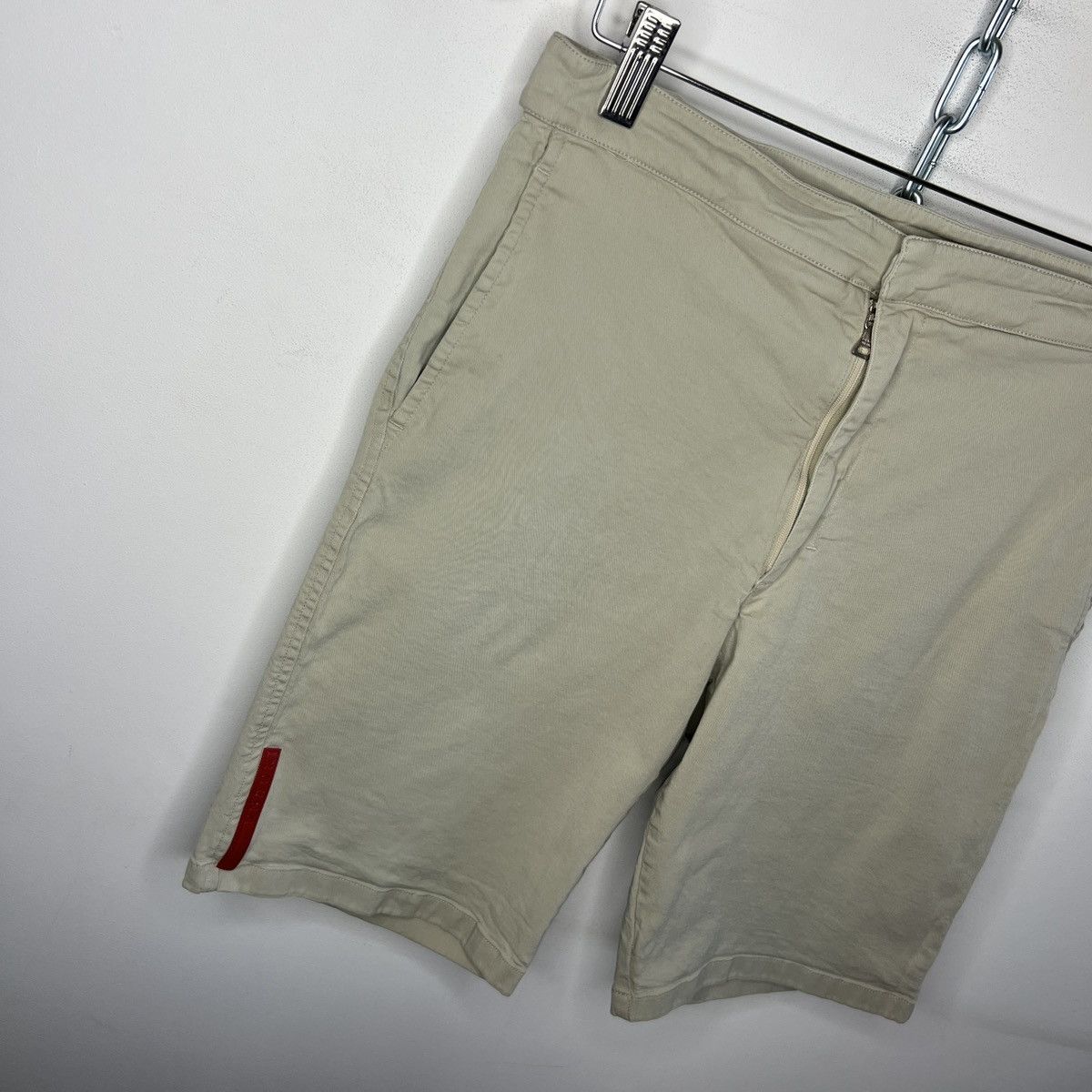 Prada Prada Shorts Bermuda Denim Jeans Red Logo Stripe Beige Size US 32 / EU 48 - 3 Thumbnail