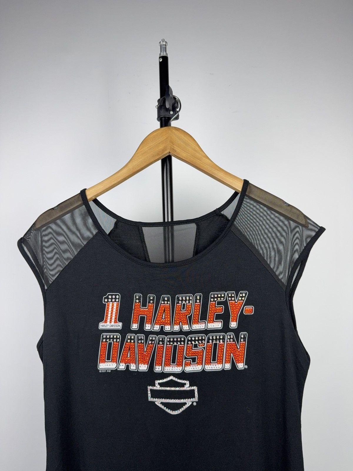 Harley Davidson Harley Davidson Moto Biker Rhinestone Mesh Y2K Tank Top Size XL / US 12-14 / IT 48-50 - 2 Thumbnail