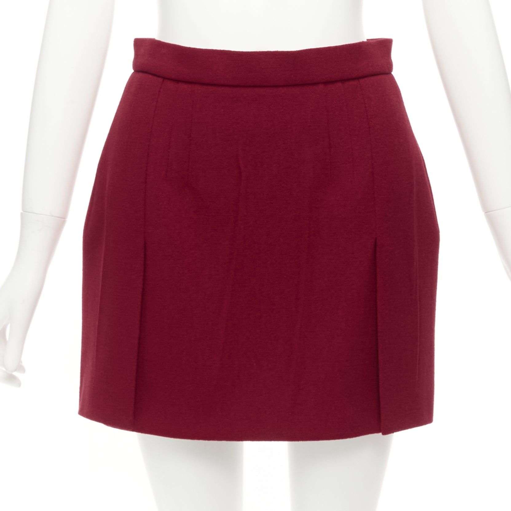Prada PRADA 2009 crimson red virgin wool blend crinkle effect crepe mini skirt IT42 M Size 28" / US 6 / IT 42 - 1 Thumbnail