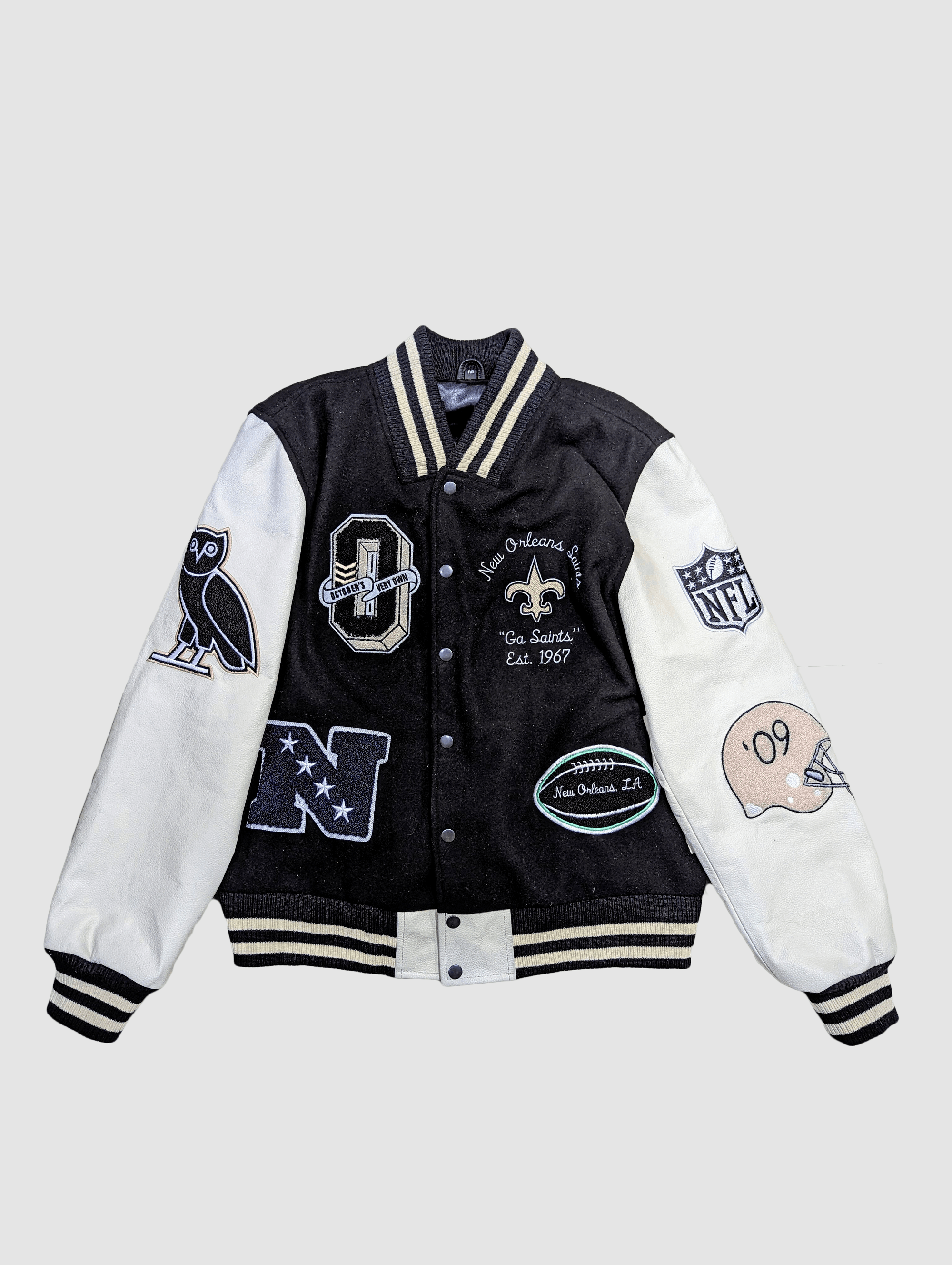 ovo x nfl new orleans saints varsity jacket