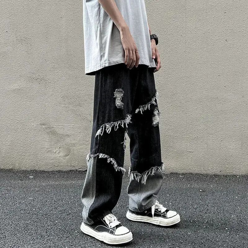 Japanese Brand Retro patchwork fringed ripped jeans Size US 32 / EU 48 - 1 Thumbnail