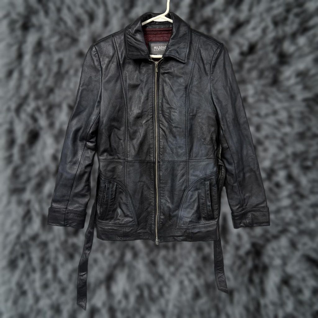 Vintage VINTAGE Wilsons Leather Jacket Womens S Black Belt Thinsulate Moto Grunge Jacket Size S / US 4 / IT 40 - 1 Thumbnail