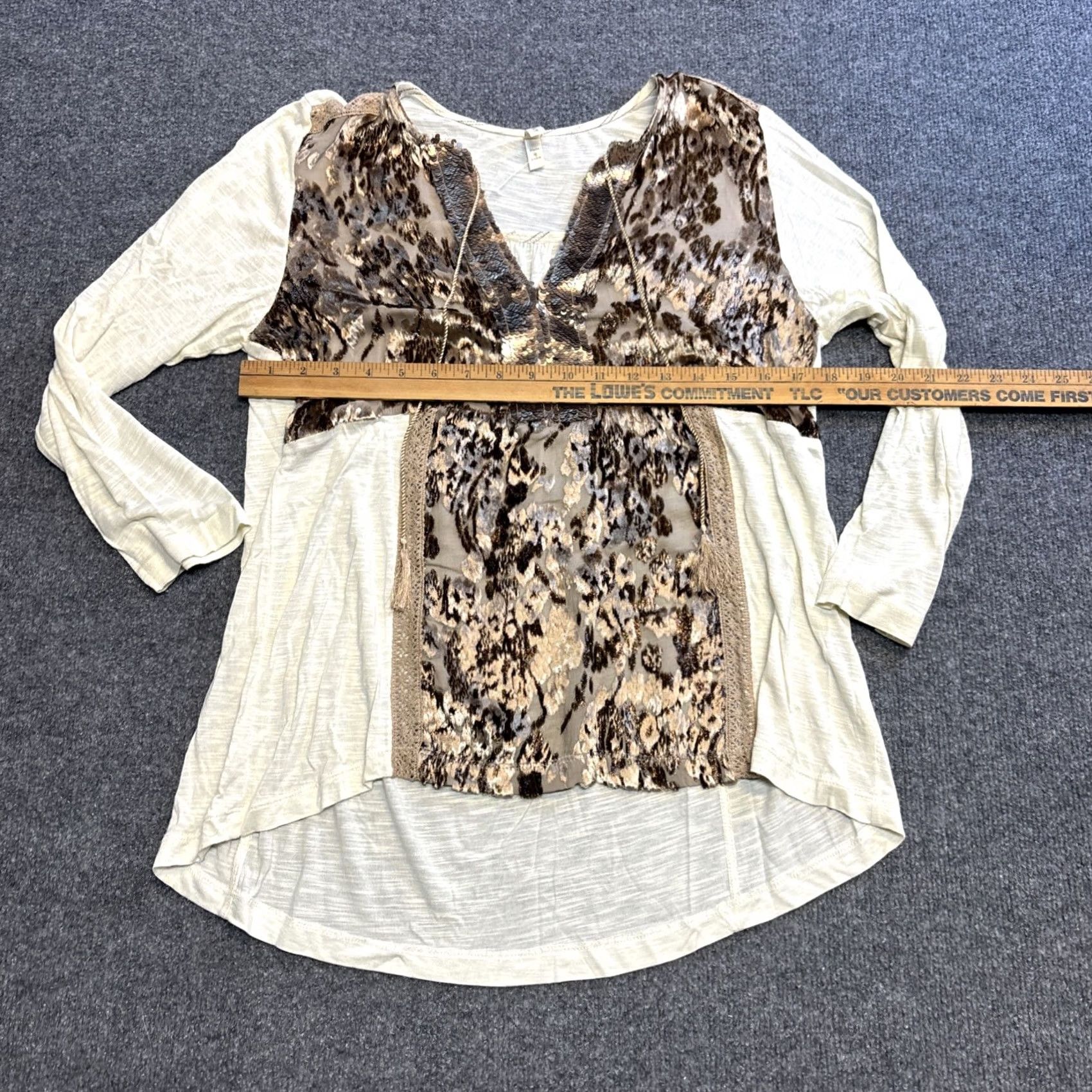 Velvet Tiny Gilded Acacia Henley Gold Velvet Medium Sheer Ivory Anthropologie Boho Shirt Blouse Womens M Size M / US 6-8 / IT 42-44 - 4 Thumbnail