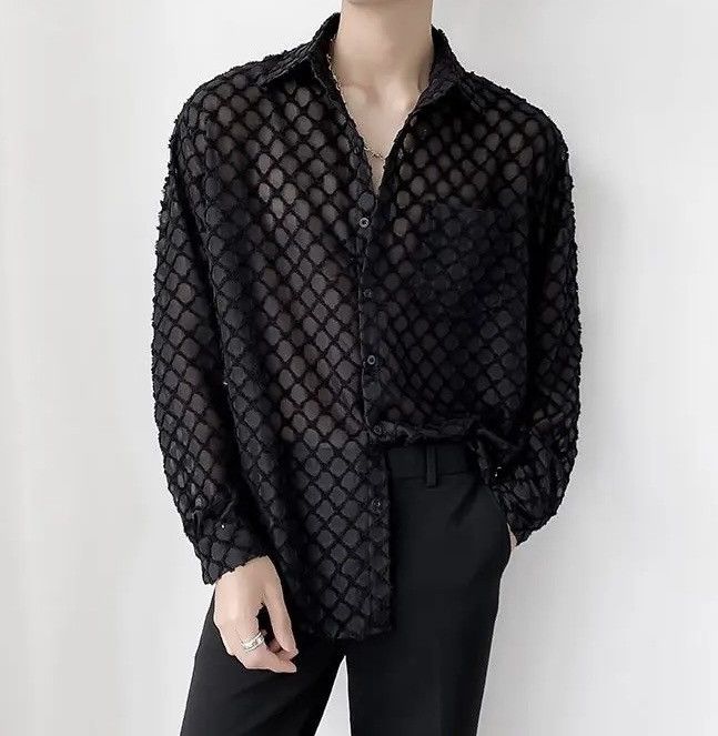 Other Black Mesh Casual Collared Loose Black Shirt Size US M / EU 48-50 / 2 - 2 Thumbnail