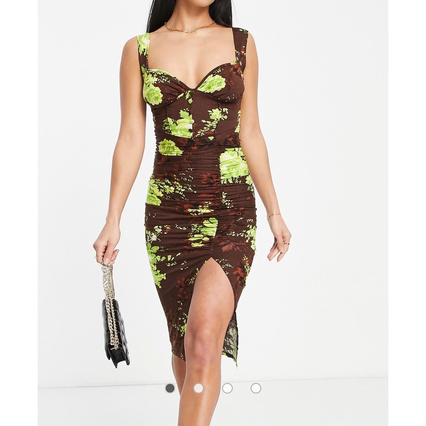 Asos ASOS Petite Corset Button Ruched Midi Dress Floral 2 NWT Size XS / US 0-2 / IT 36-38 - 1 Thumbnail